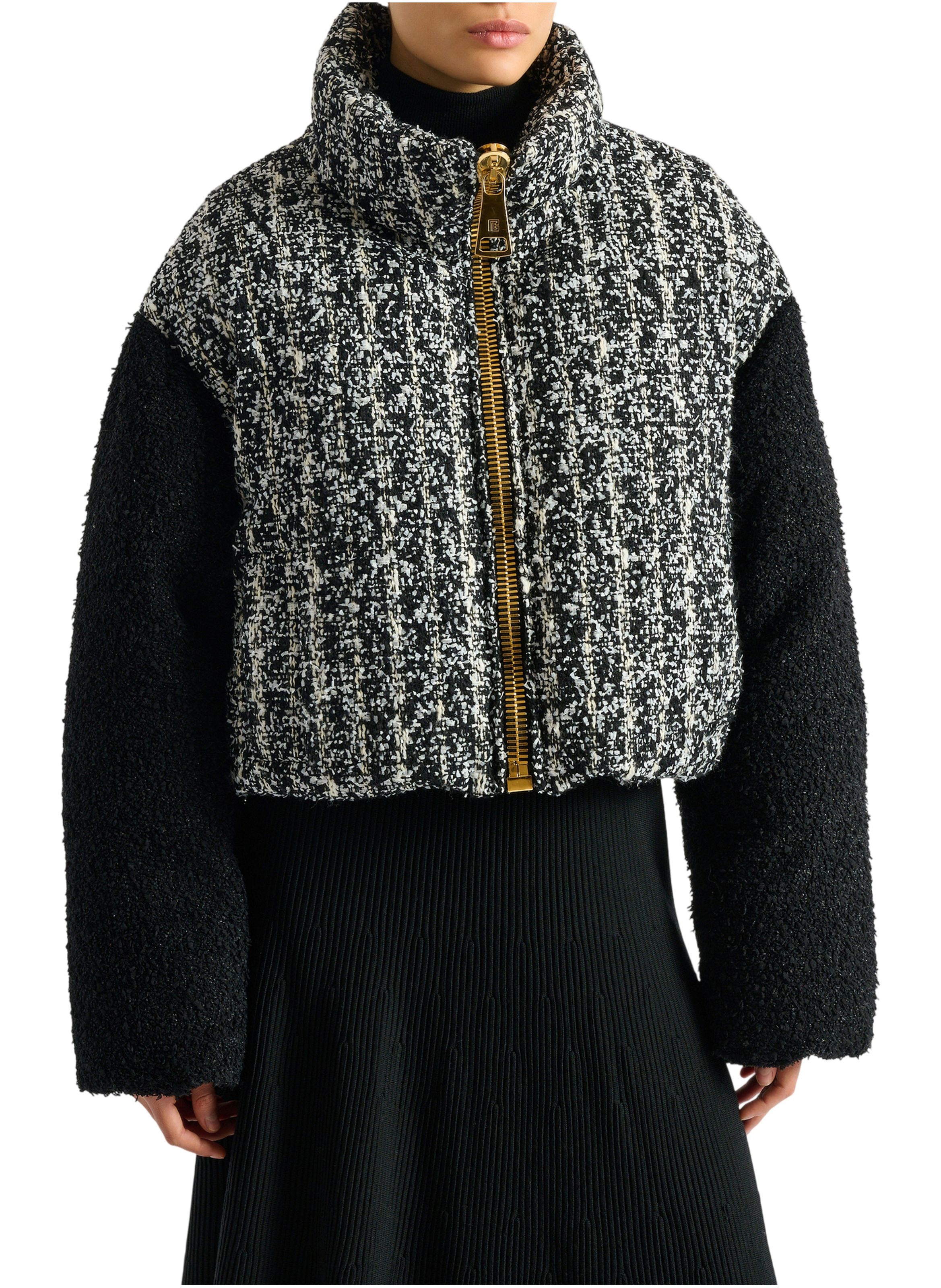 Doudoune en tweed bicolore BALMAIN Noir