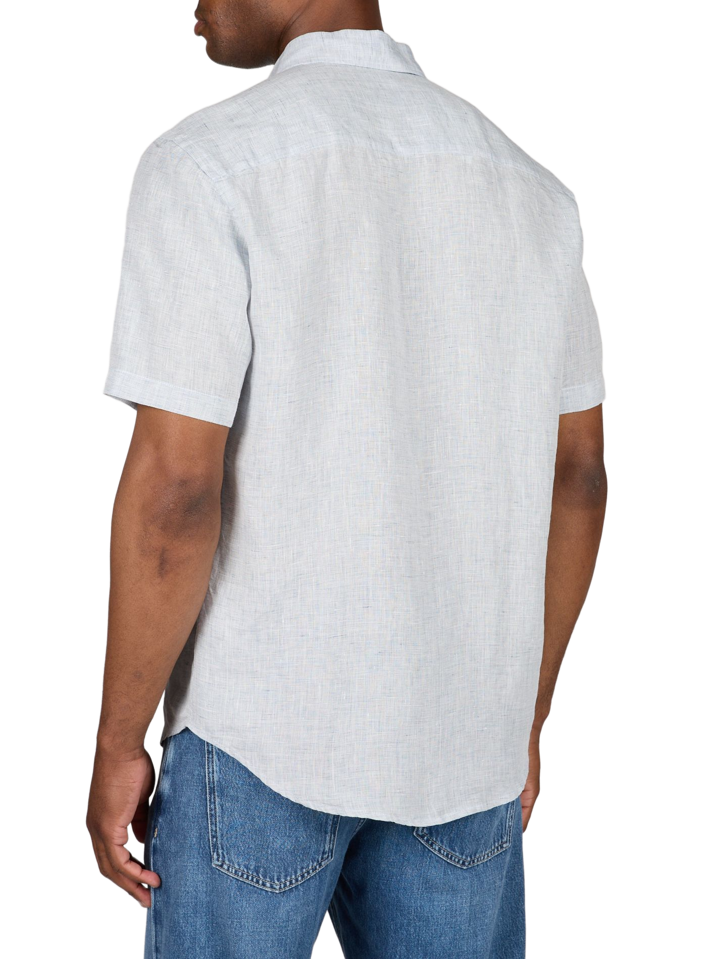 Straight shirt with short sleeves in linen ETON Blue