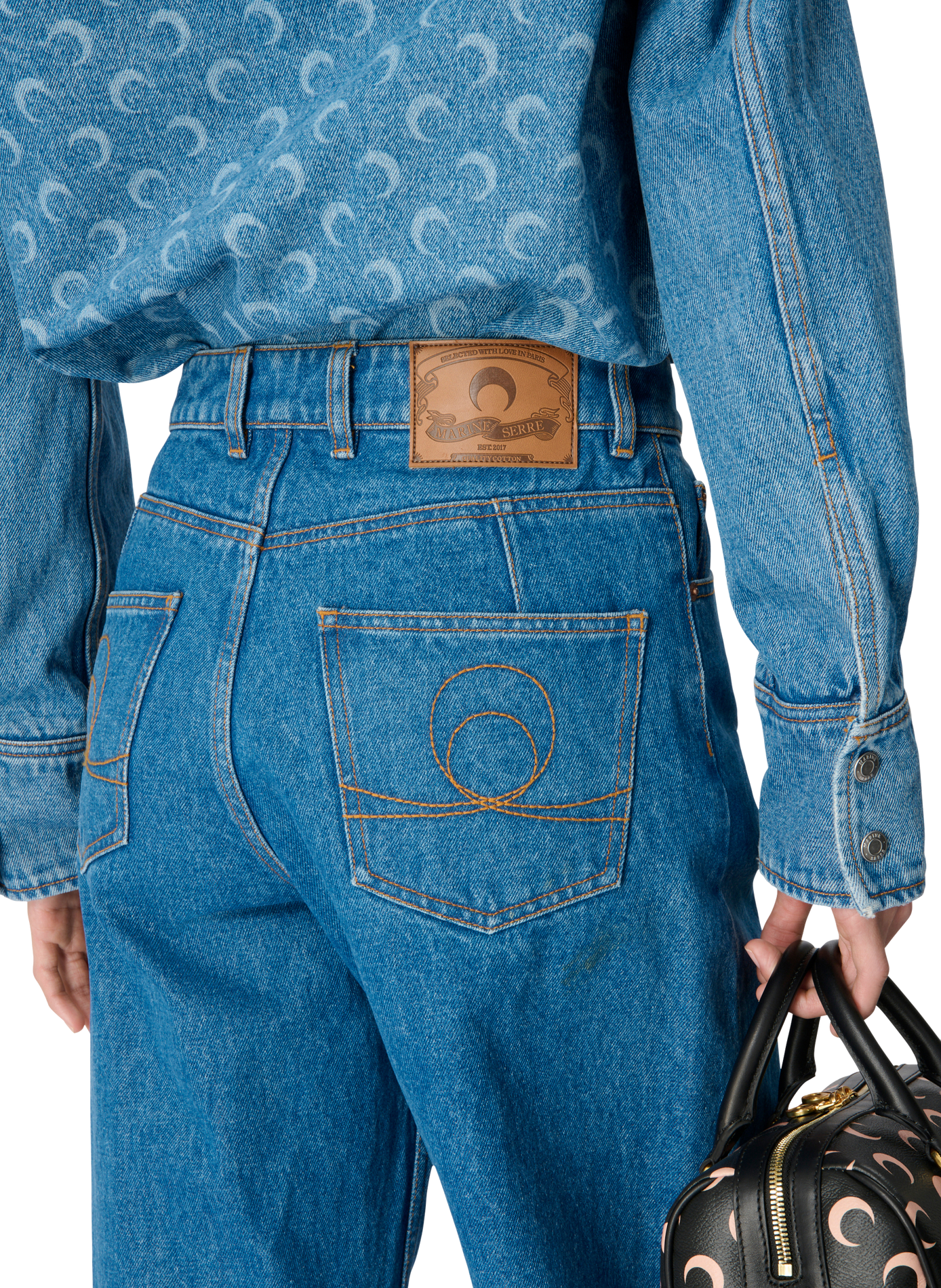 Chemise manches longues en denim délavé bleu laser moon unisexe MARINE SERRE Bleu