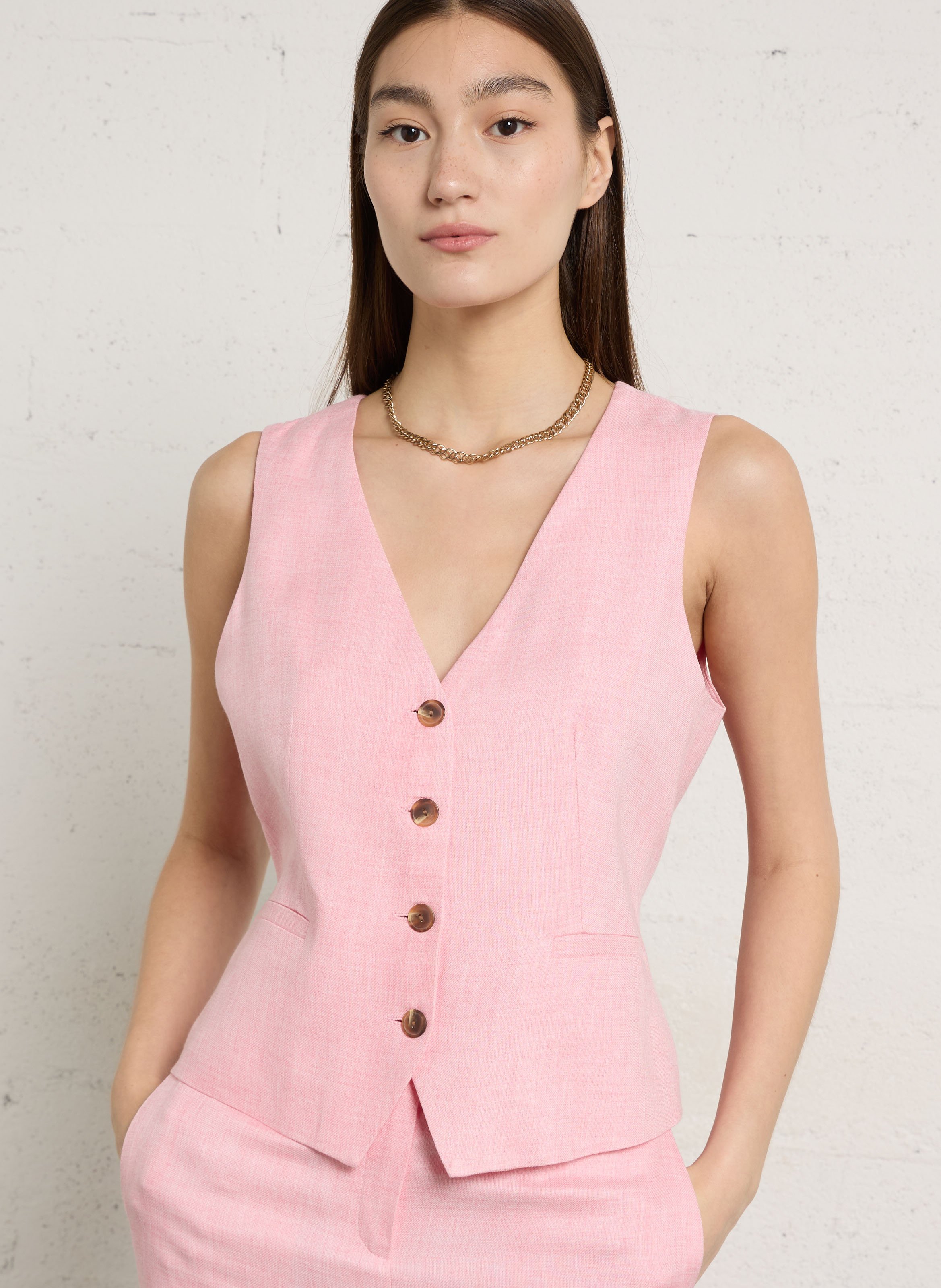 Gilet tailleur boutonné uni abel MAISON 123 Rose