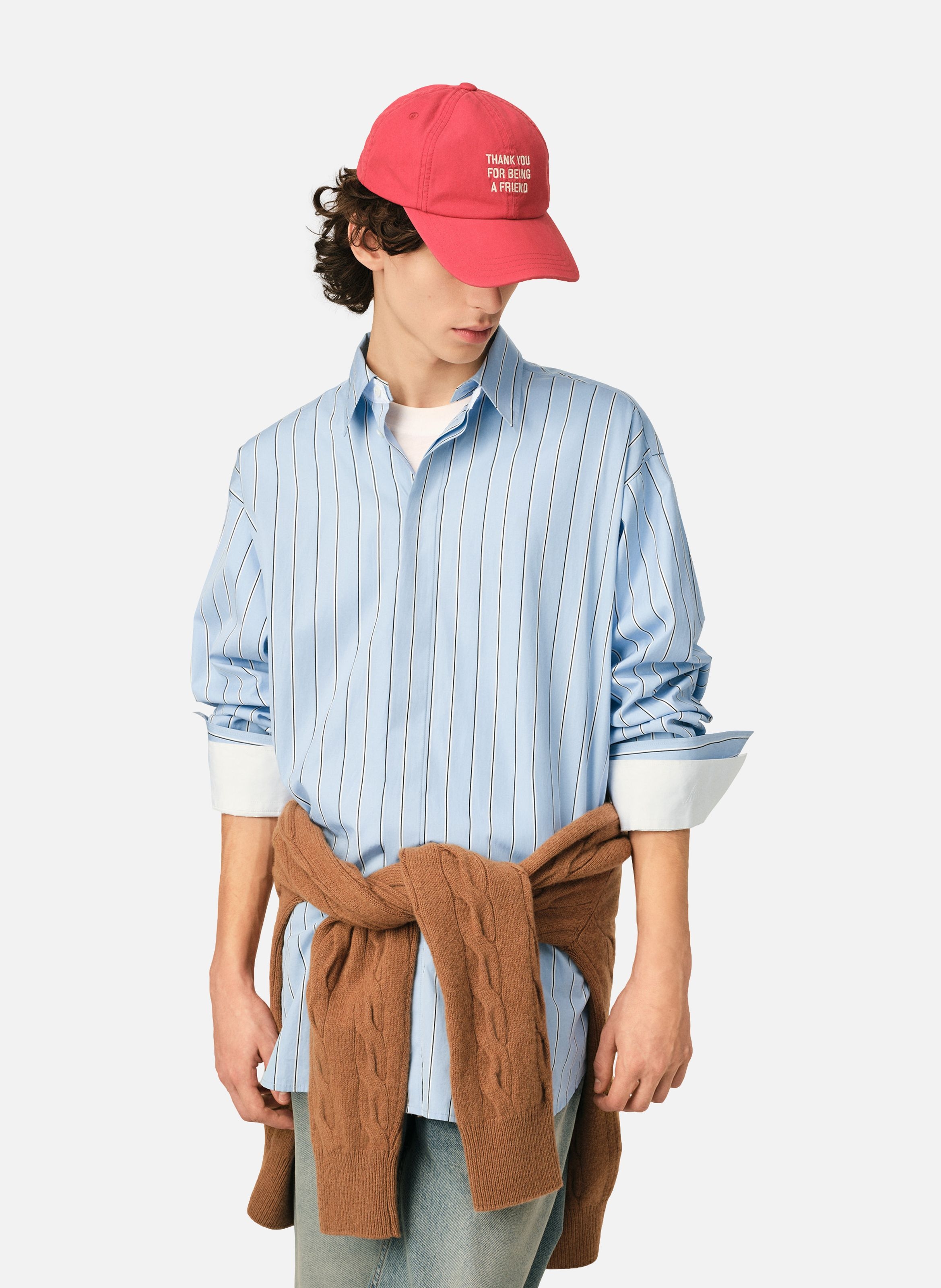 Chemise large rayée unisexe en coton col amovible AMI PARIS Bleu