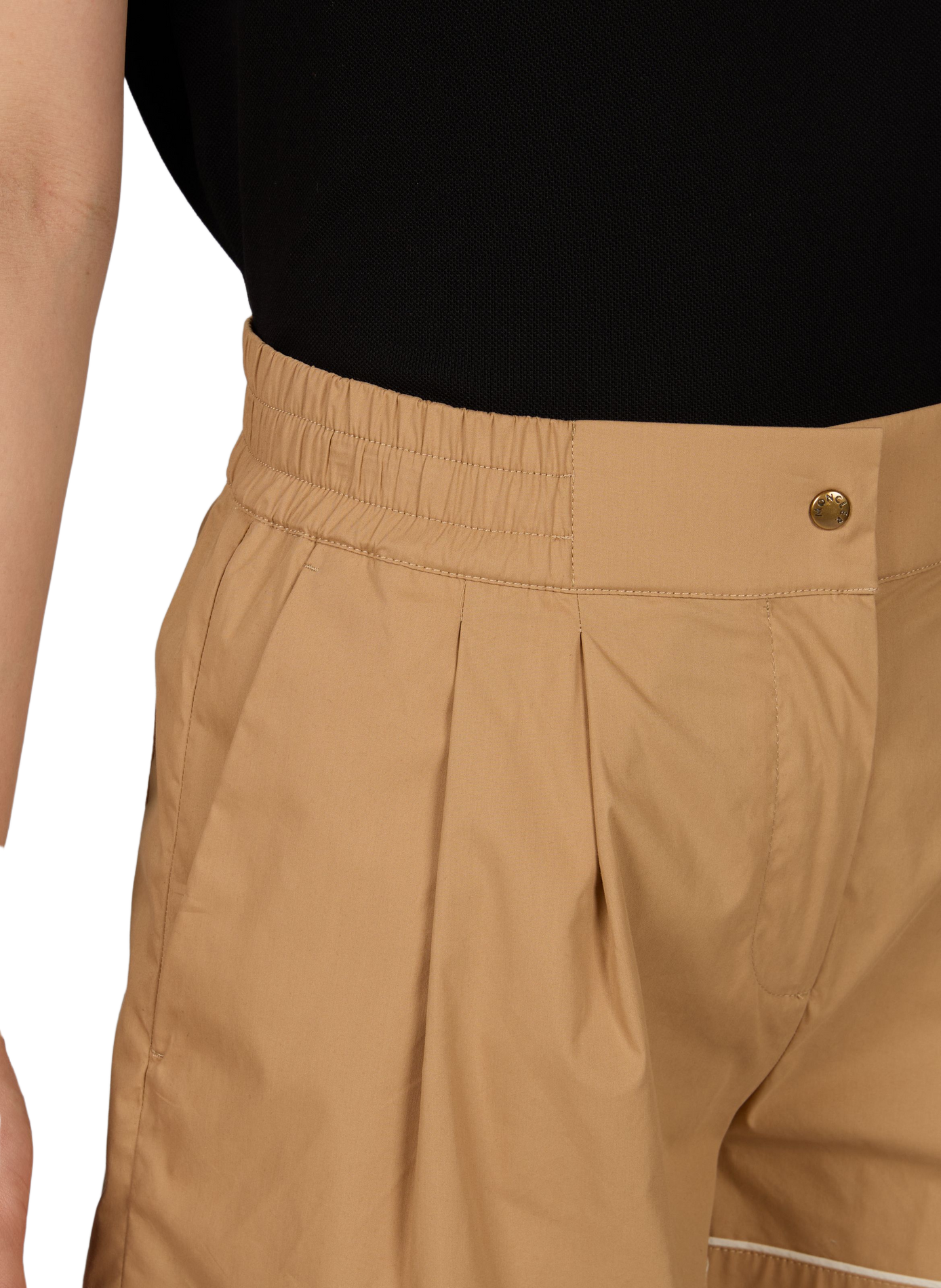 Short élastique taille-haute en coton mélangé MONCLER Beige