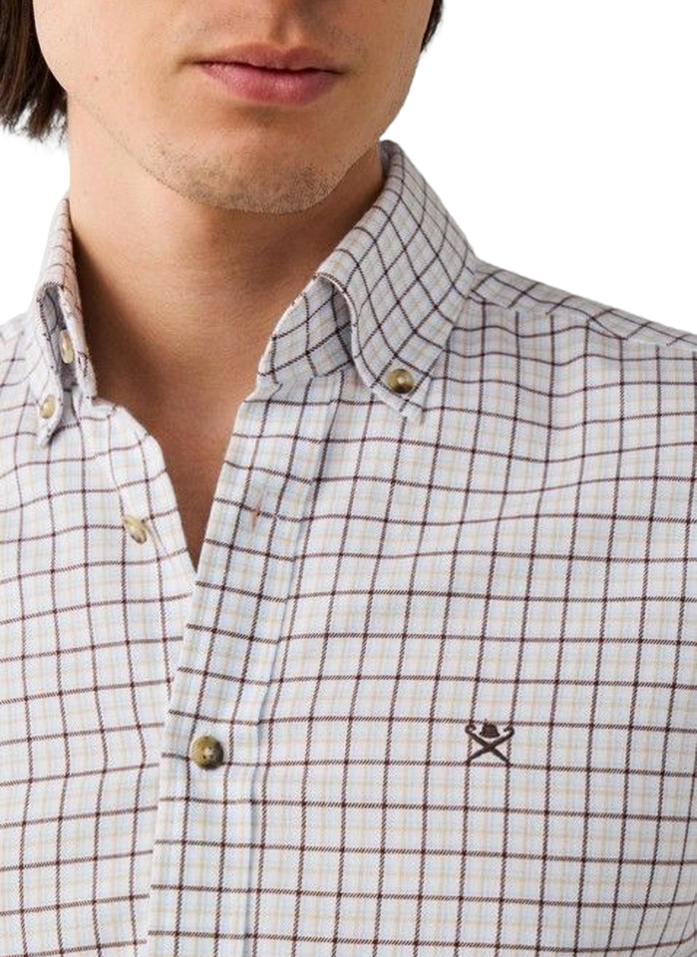 Gerade geschnittenes Baumwollhemd mit Button-down-Kragen und Karomuster HACKETT Braun