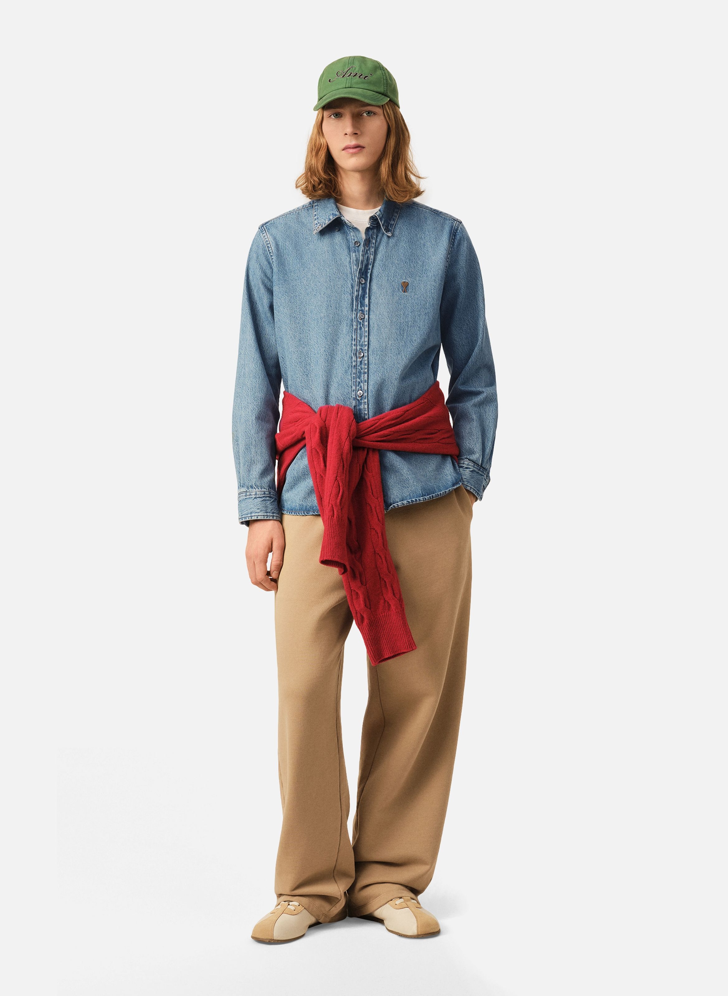 Chemise col boutonné ami de coeur en coton unisexe AMI PARIS Bleu