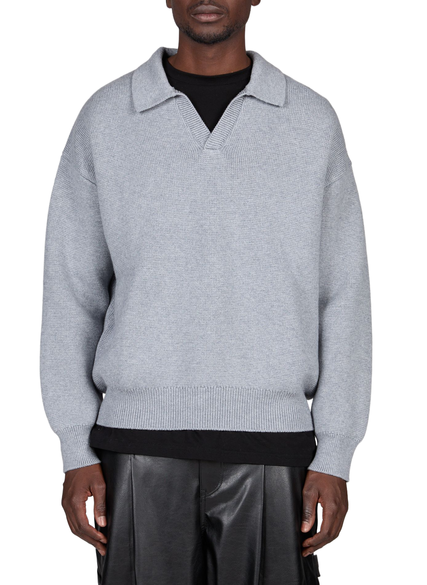 Pull polo oversize en laine mélangée THINKING MU Gris