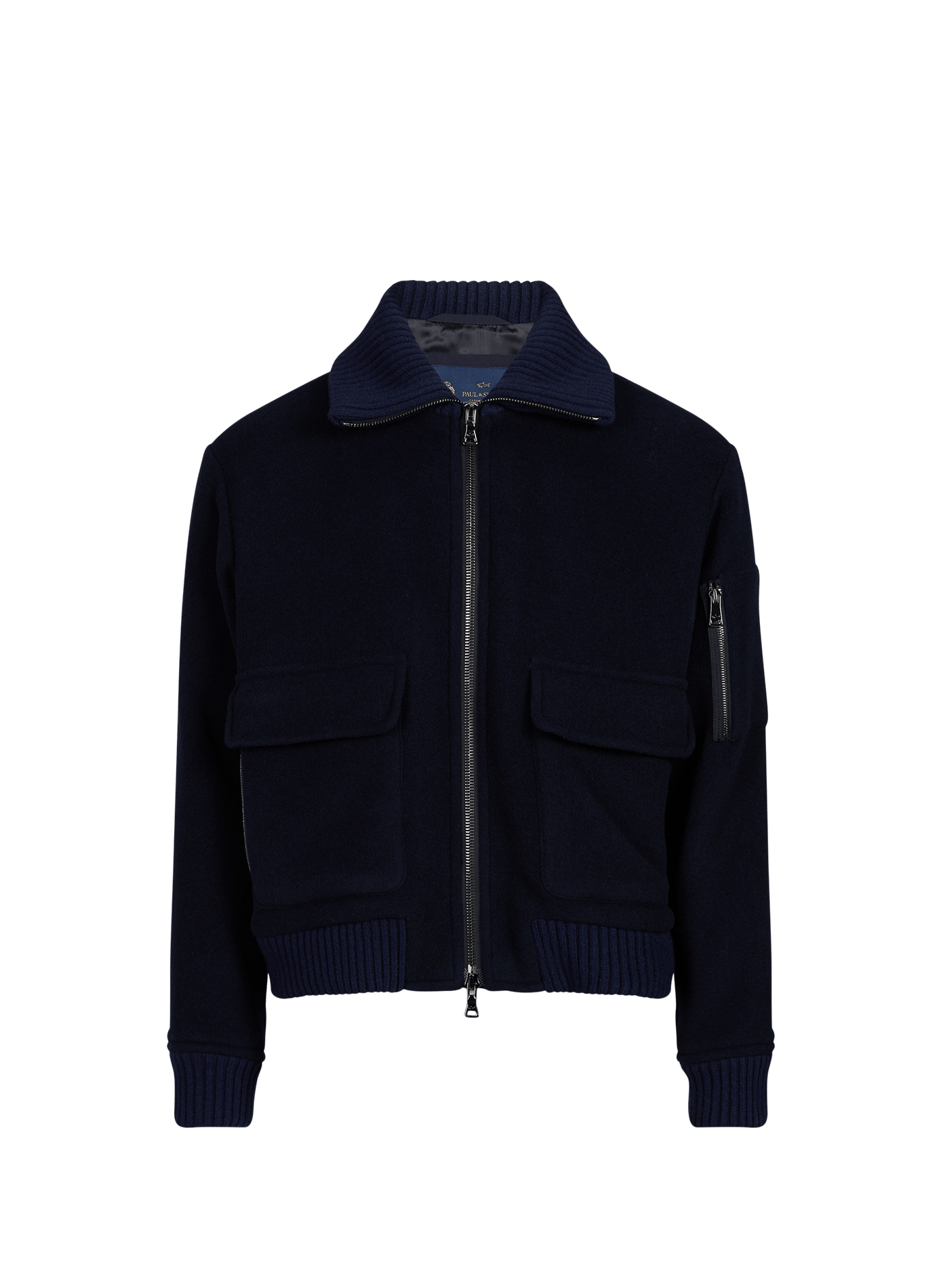 Oversized trucker collar jacket in mixed wool. PAUL & SHARK Blue