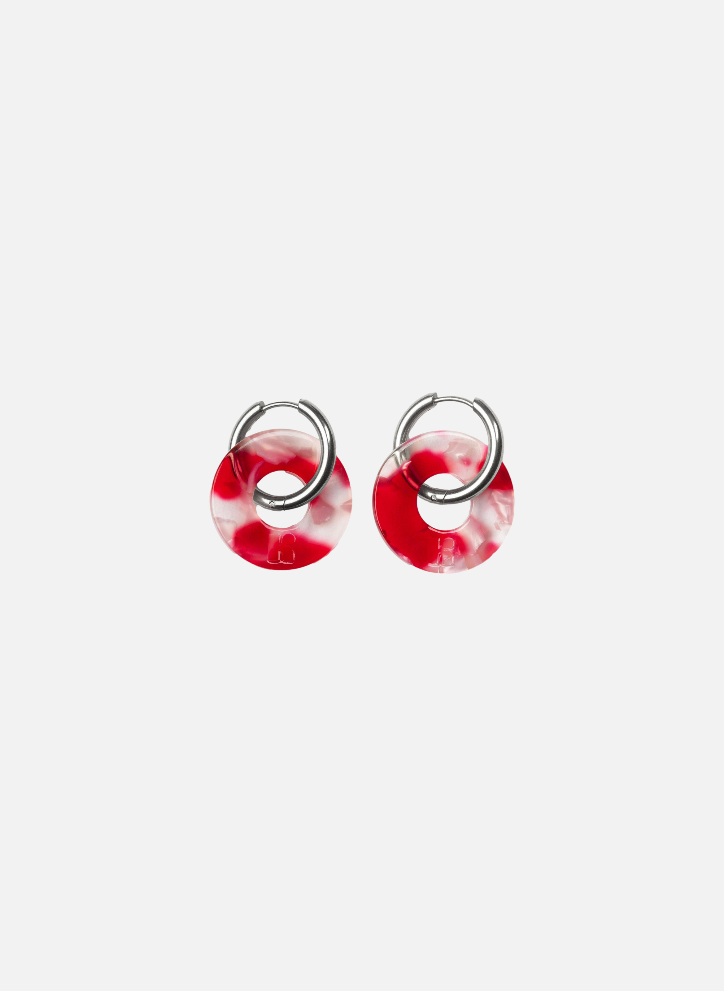 Boucles d'oreilles donuts avec anneaux en acier inoxydable argenté  Rouge
