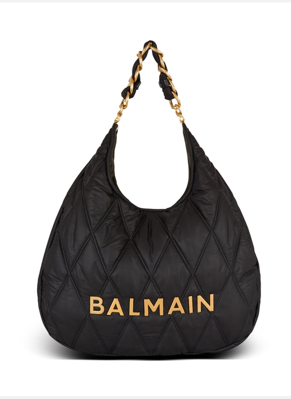 Sac 1945 hobo large en nylon matelassé à motif diamond Noir by BALMAIN BALMAIN Sac 1945 hobo large en nylon matelassé à motif diamond Noir