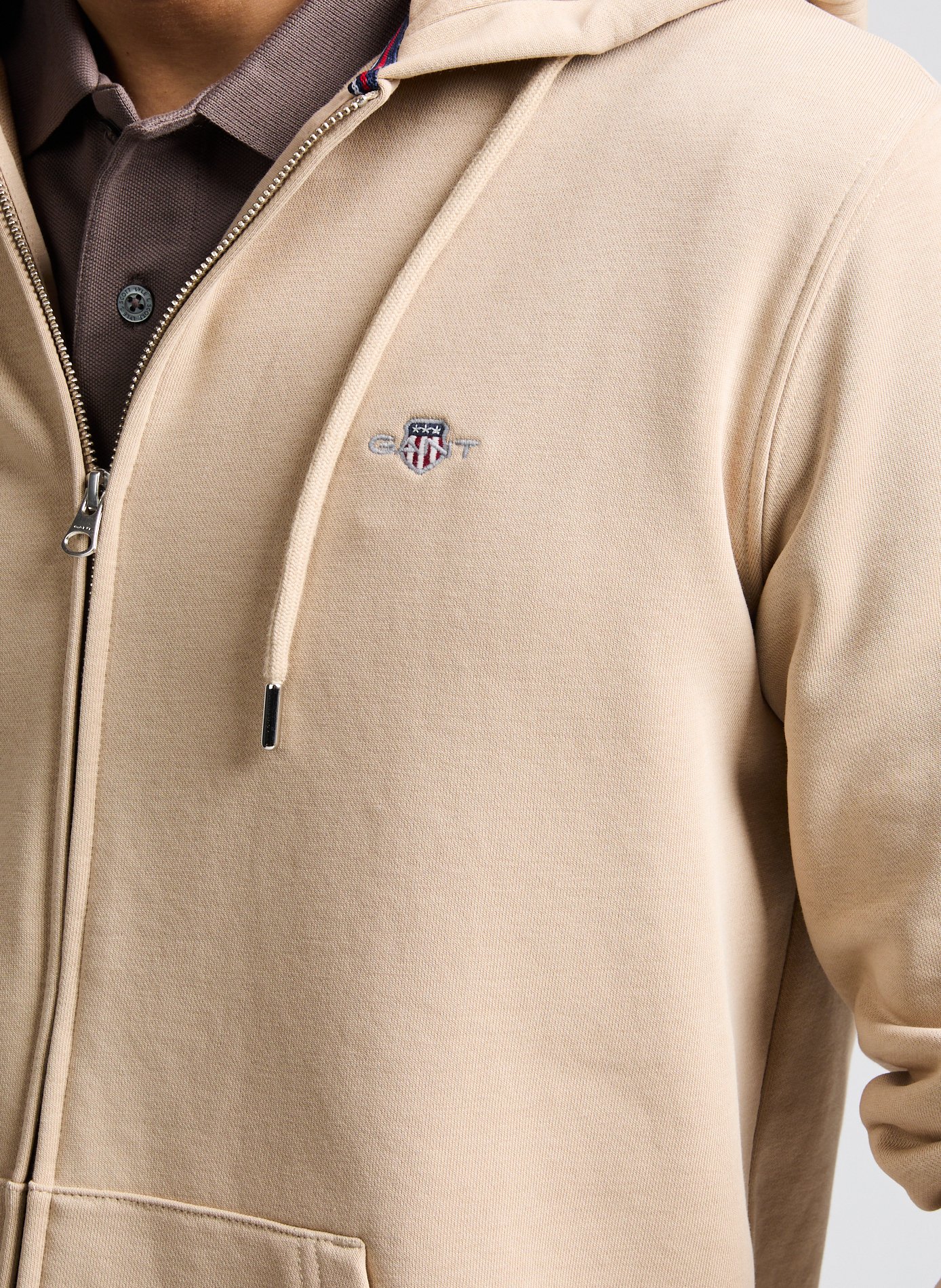 Hoodie zippé en coton  GANT Beige