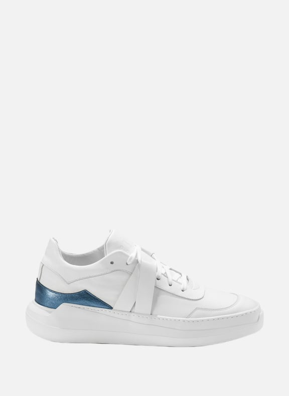 Sneakers G1 Bleu Abyssal cuir lisse et cuir métallisé Blanc by EVI EVI Sneakers G1 Bleu Abyssal cuir lisse et cuir métallisé Blanc