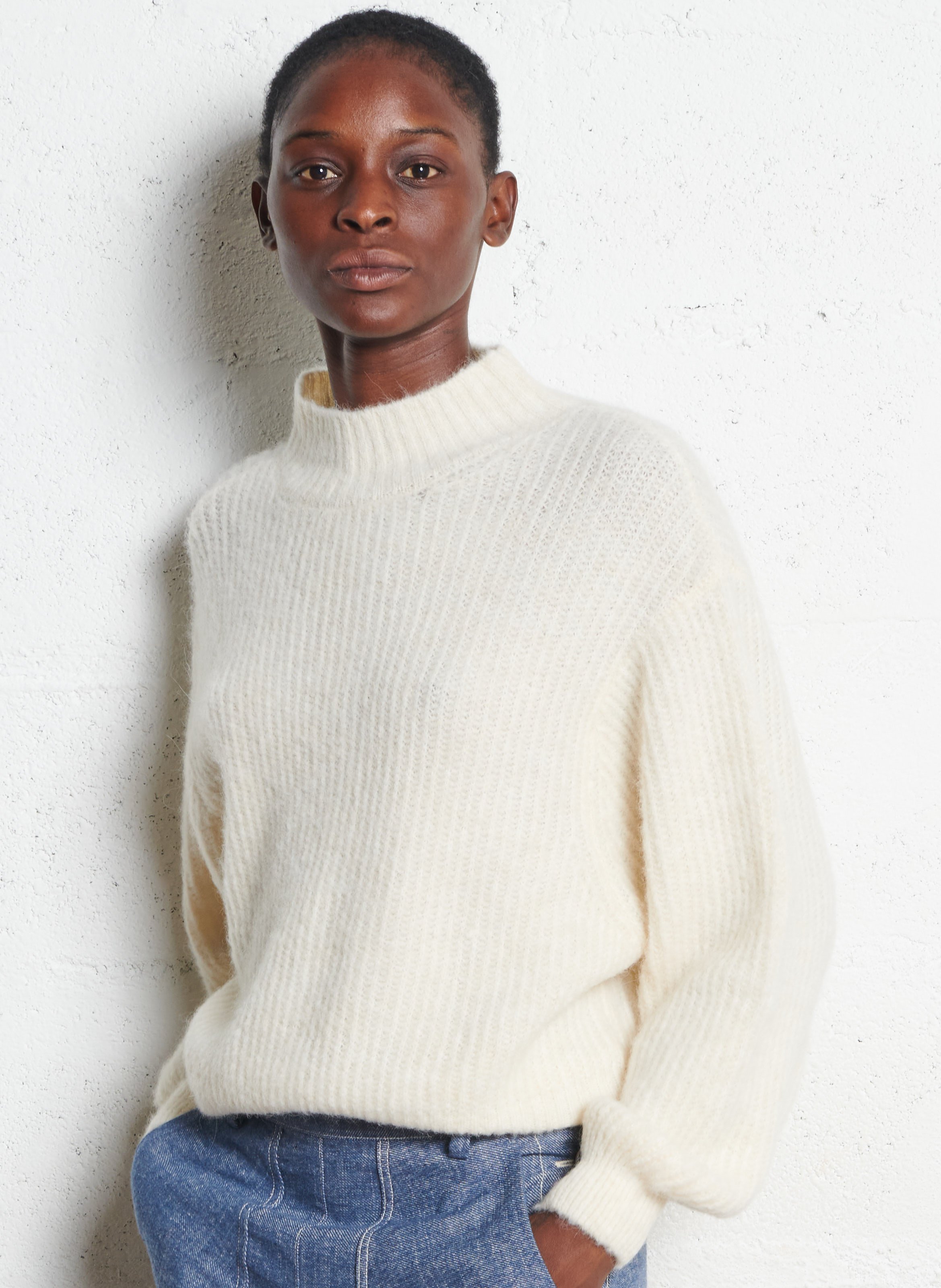 AMERICAN VINTAGE Pull oversize col montant east Beige