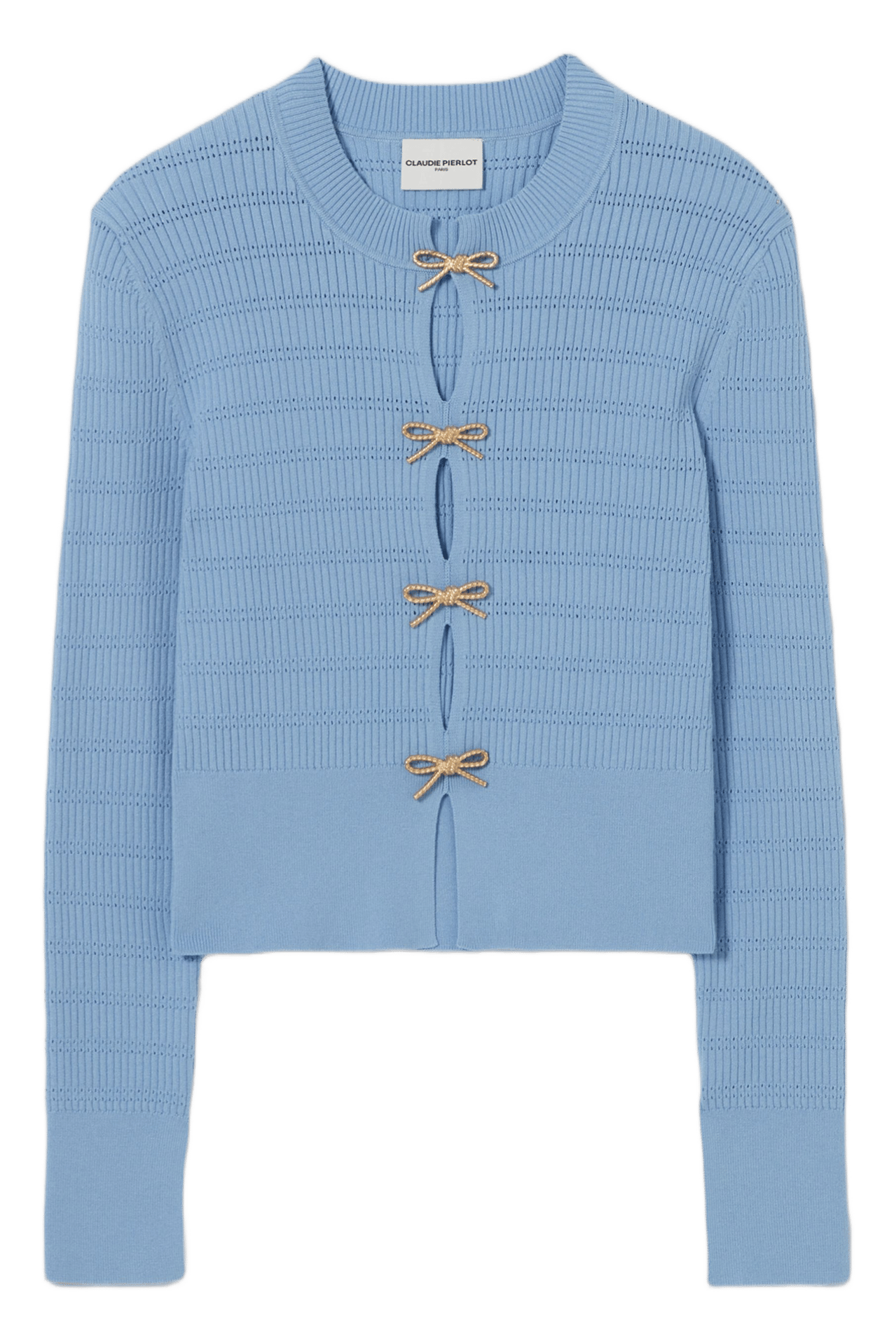 Pull ajusté à détails ajourés et nœuds manivelle CLAUDIE PIERLOT Bleu