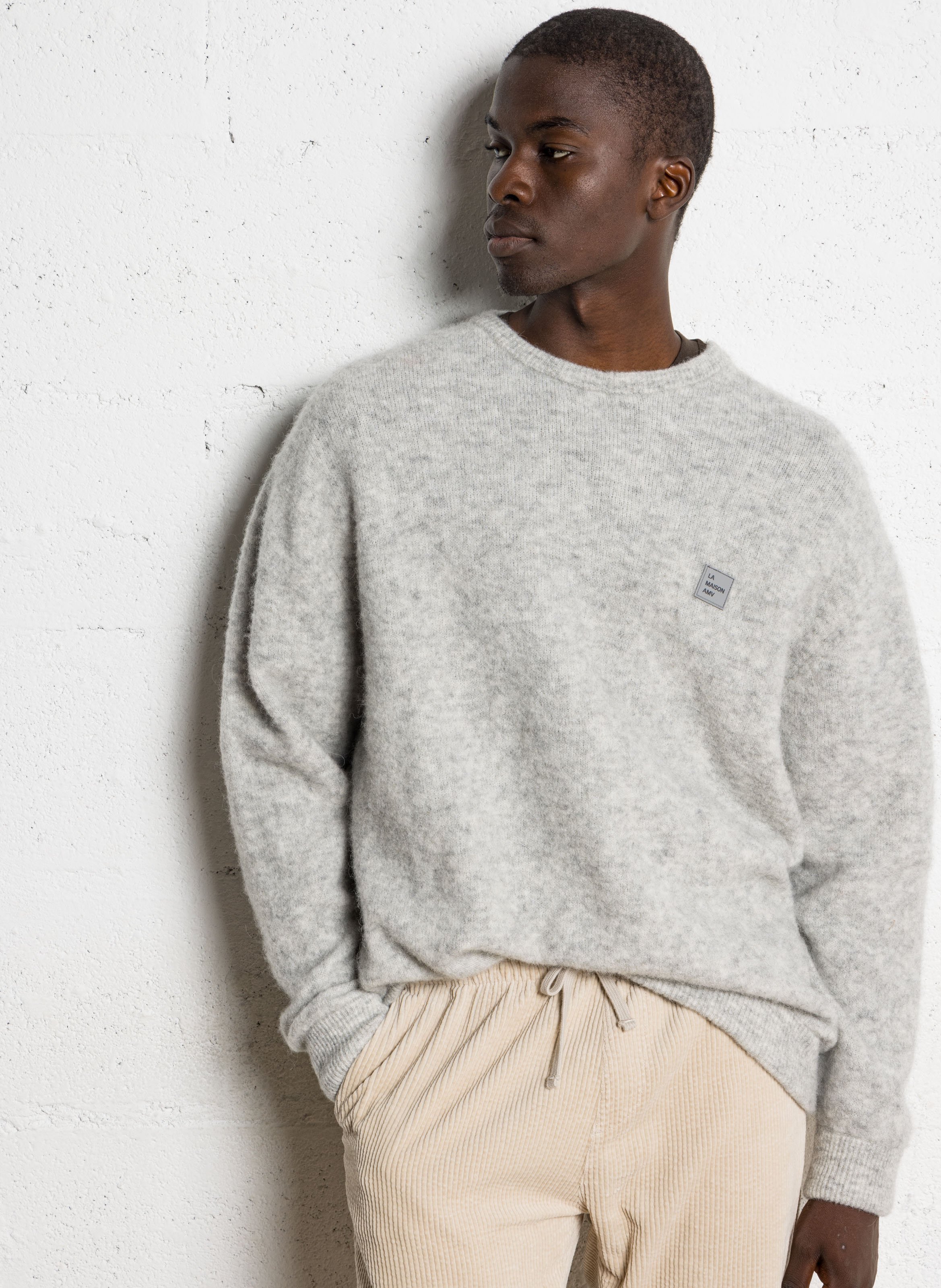 Pull ample col rond en alpaga mélangé vitow AMERICAN VINTAGE Gris