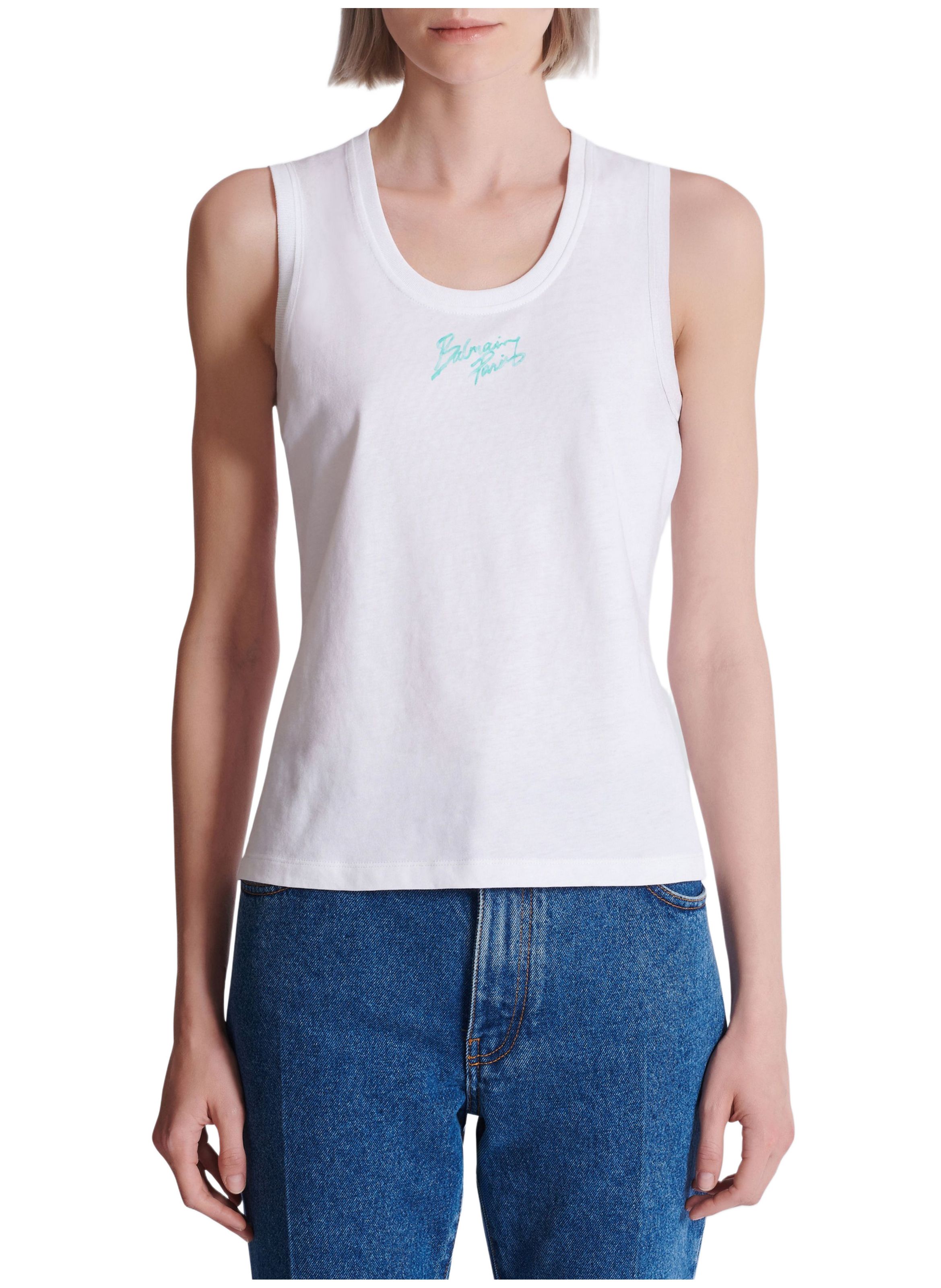 Débardeur décontracté avec imprimé balmain paris brush BALMAIN Blanc