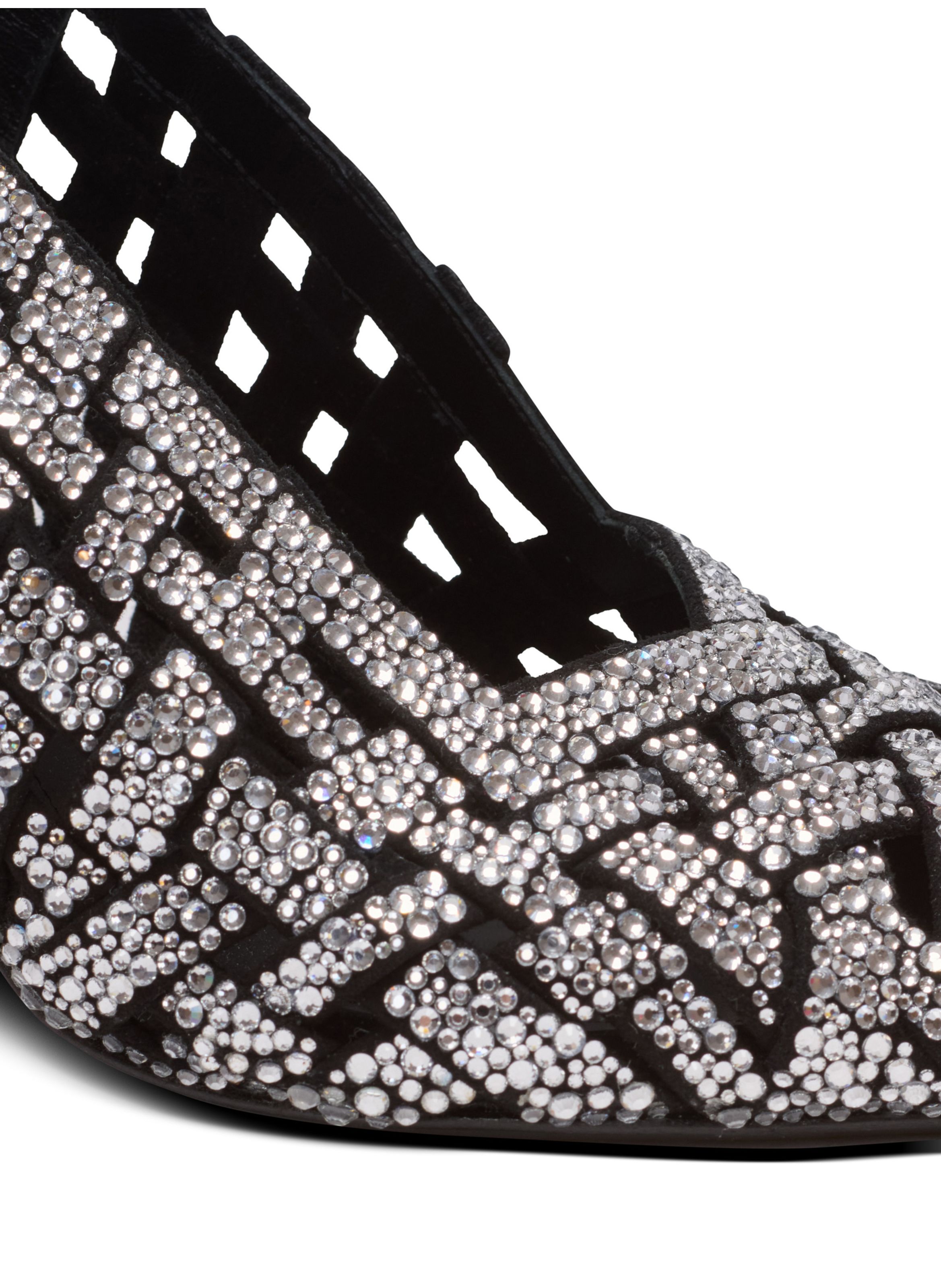 Sandales à franges en daim et strass BALMAIN Argent