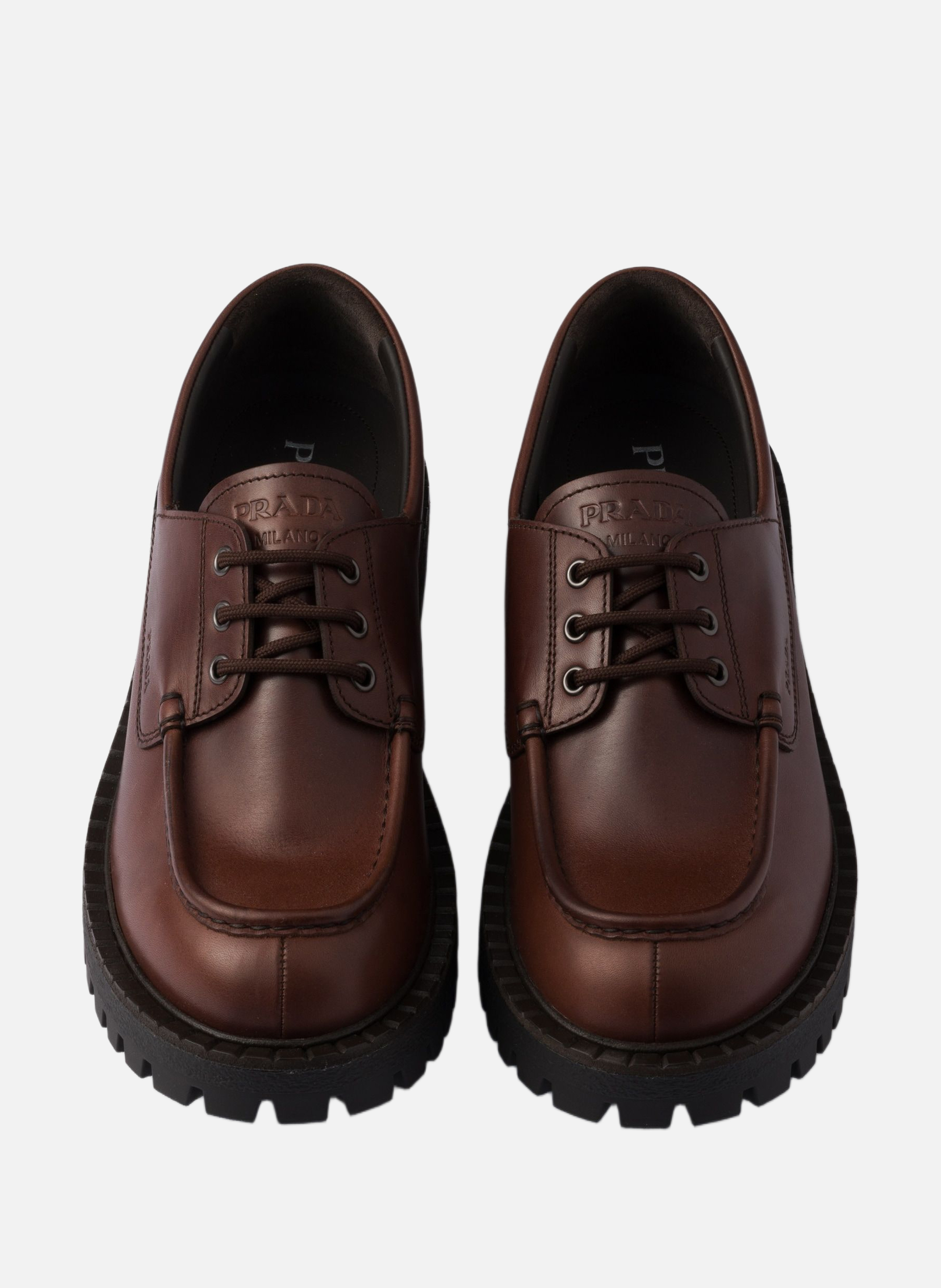Mocassins en cuir à lacets PRADA Marron