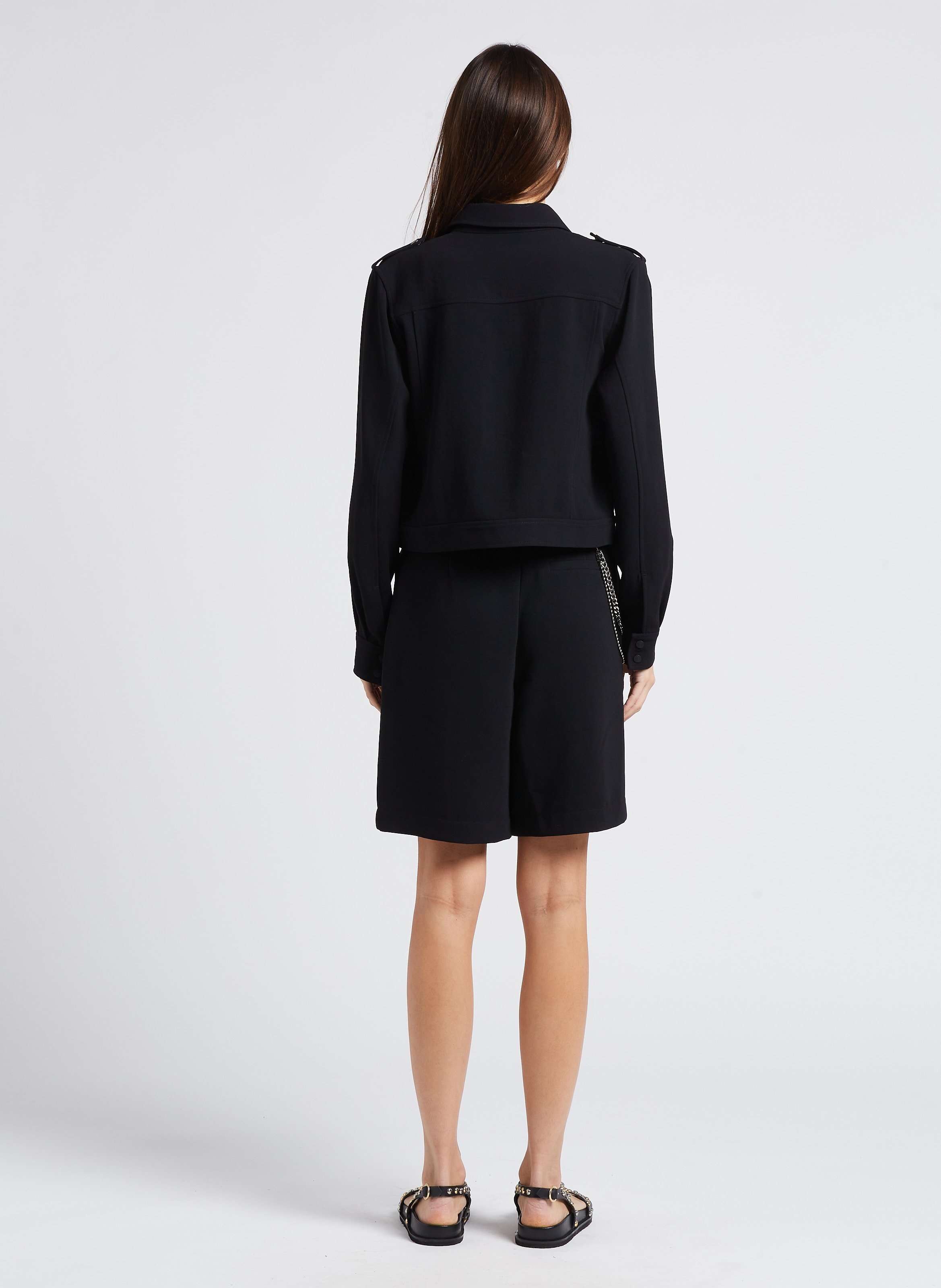 Chemise courte col classique en crêpe IKKS Noir