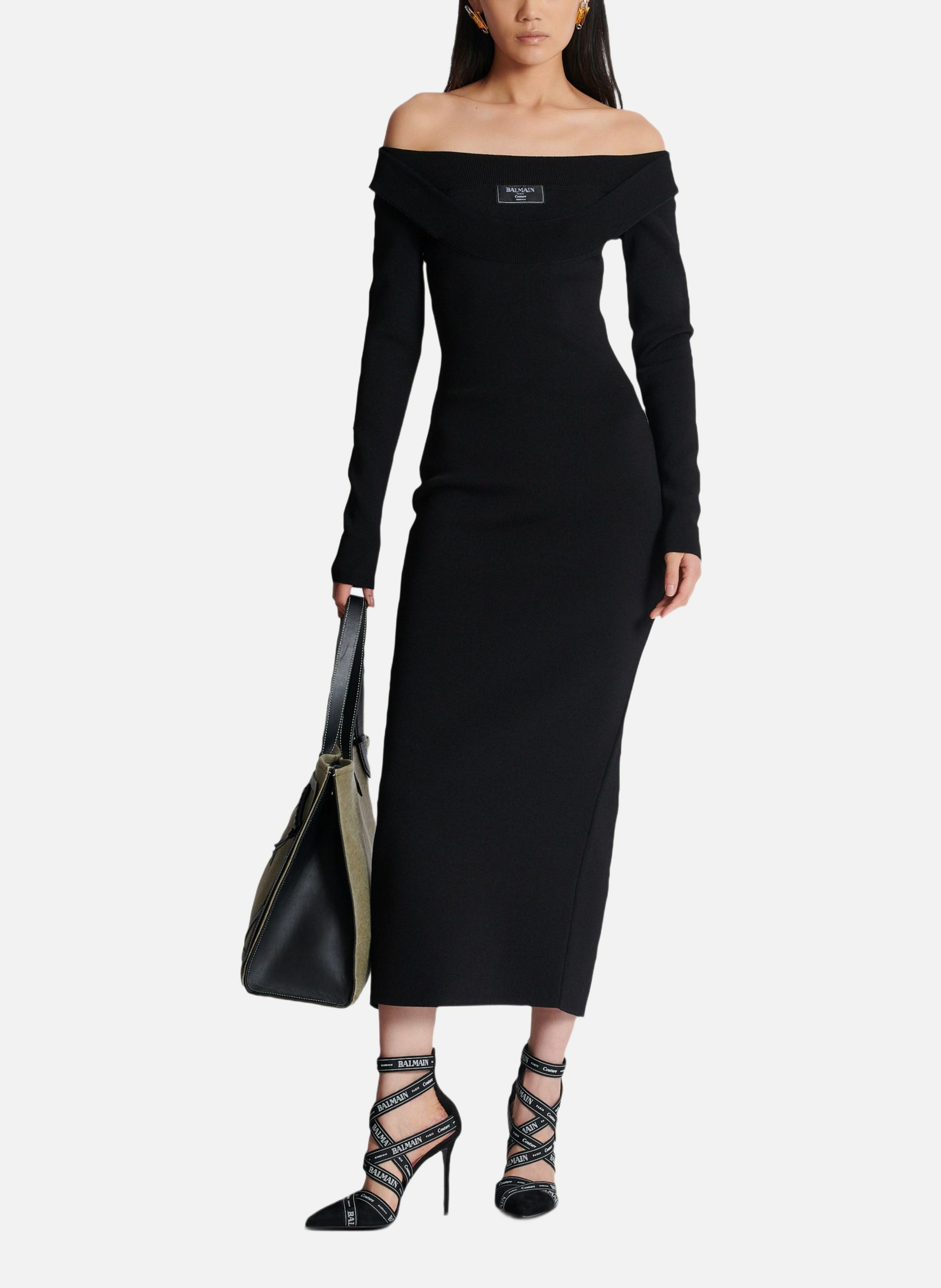 Robe longue en maille unie BALMAIN Noir