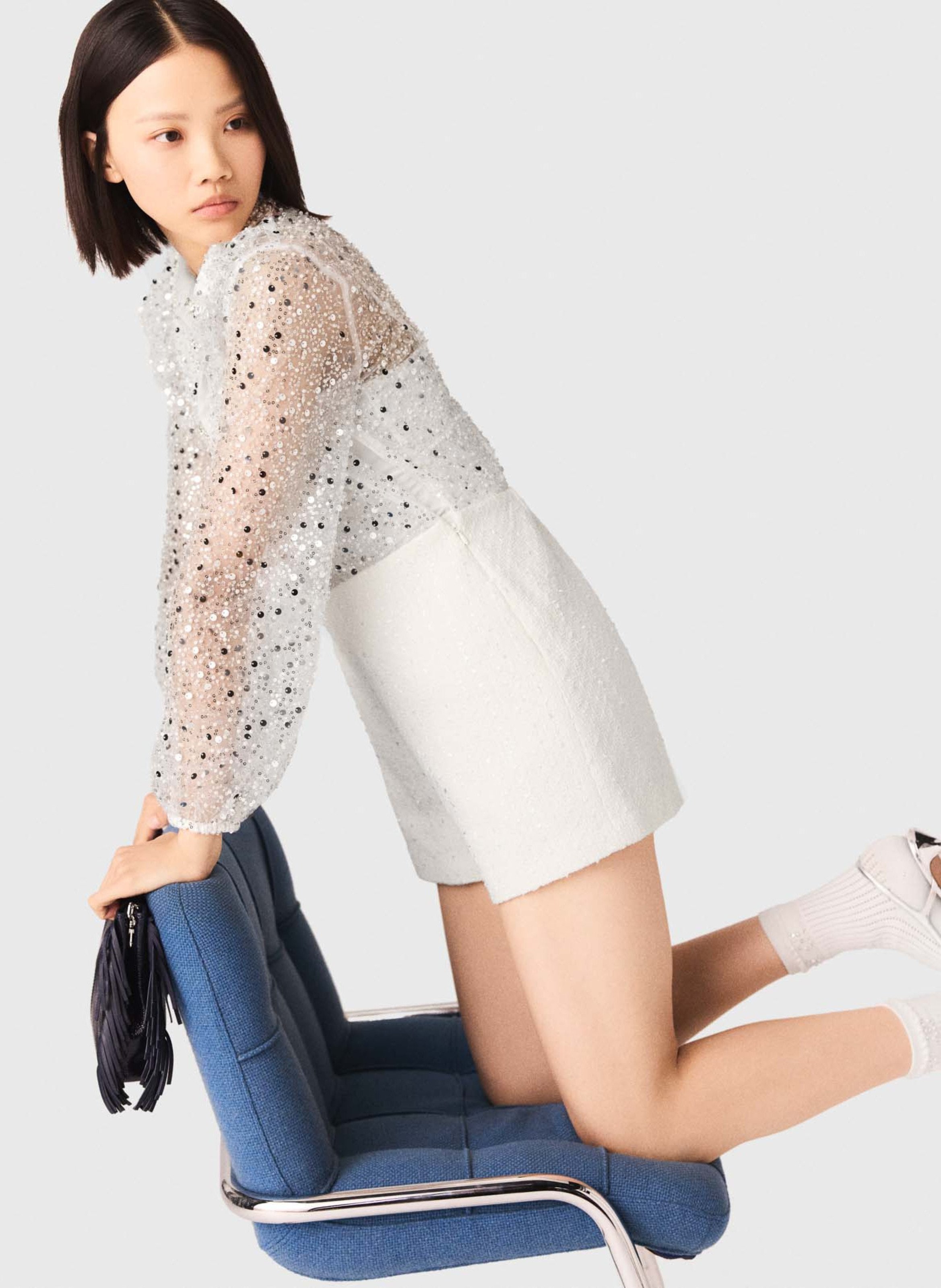 Combishort col claudine à paillettes MAJE Beige