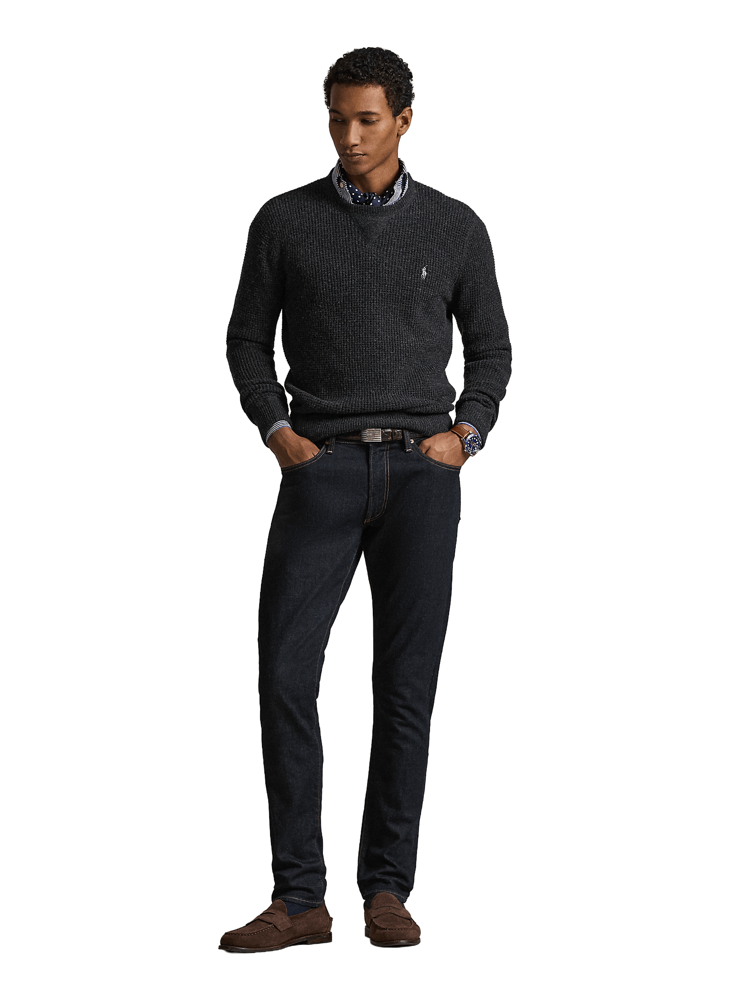 Pull col rond en tricot POLO RALPH LAUREN Gris