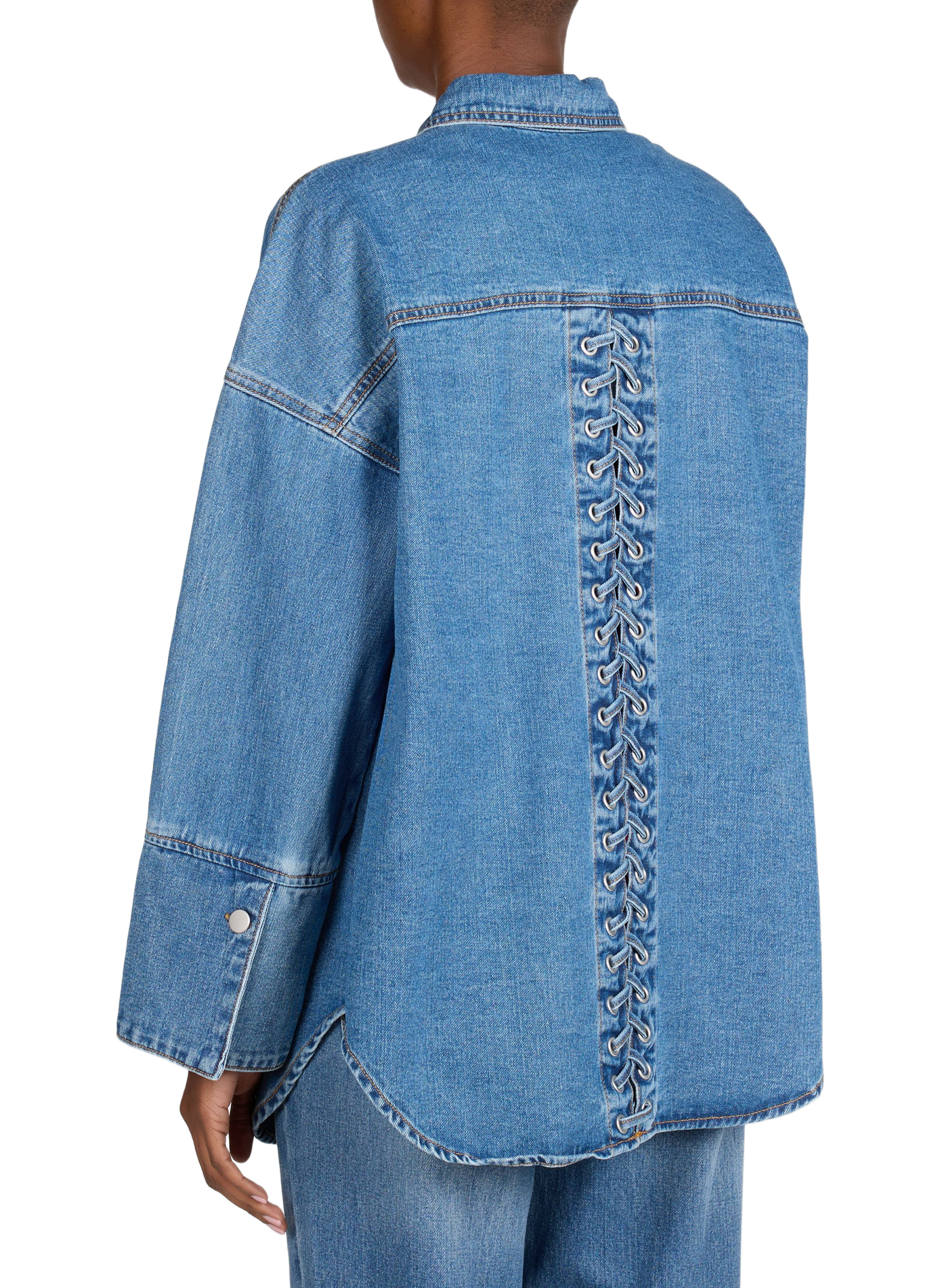 Vimalou lace-up denim cotton shirt VILA Blue
