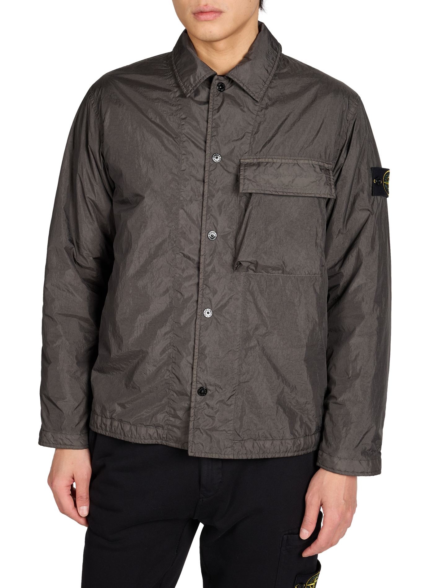 Logo overshirt jacket STONE ISLAND Grey
