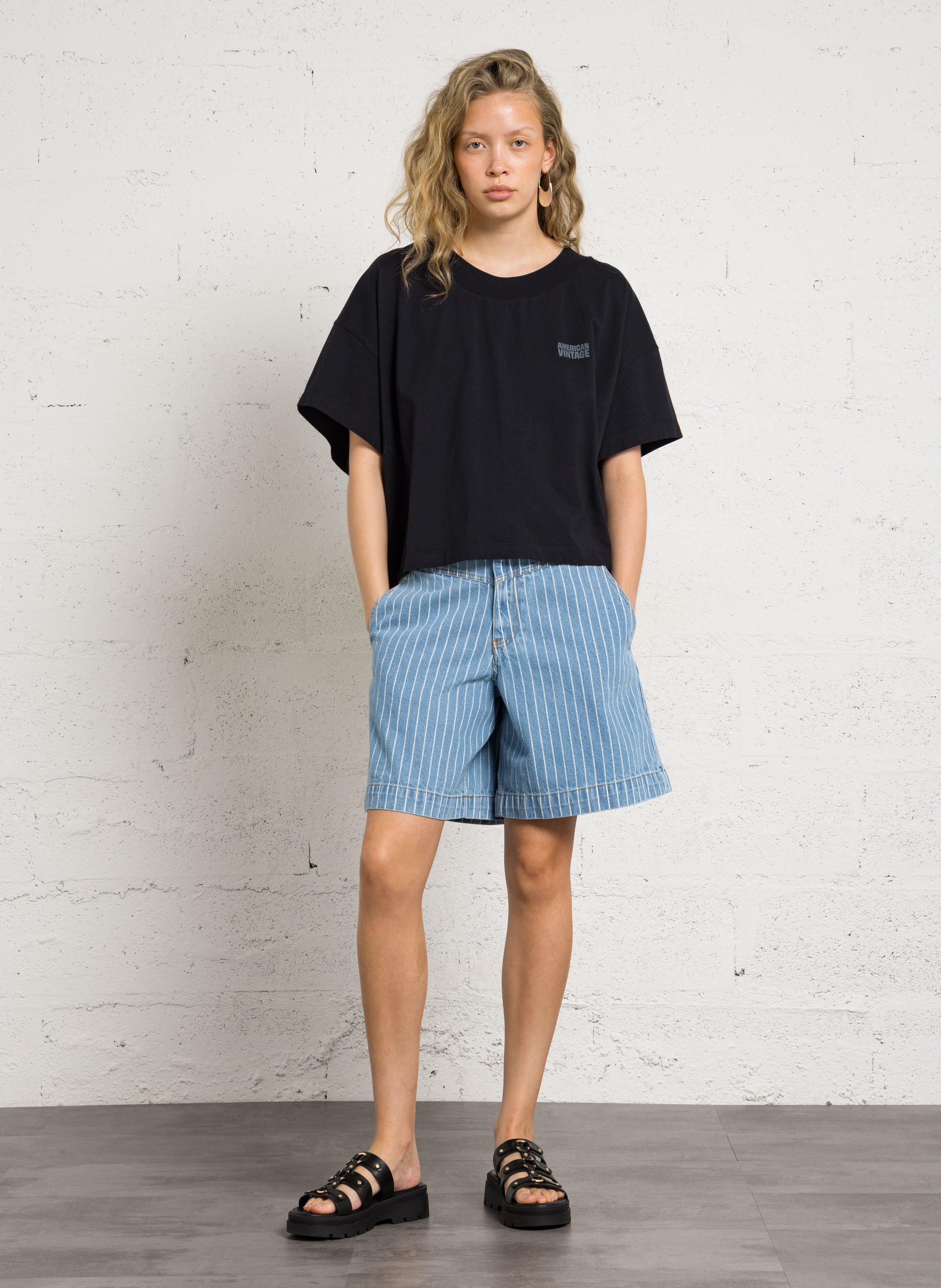 Tee-shirt oversize col rond en coton gixy AMERICAN VINTAGE Noir