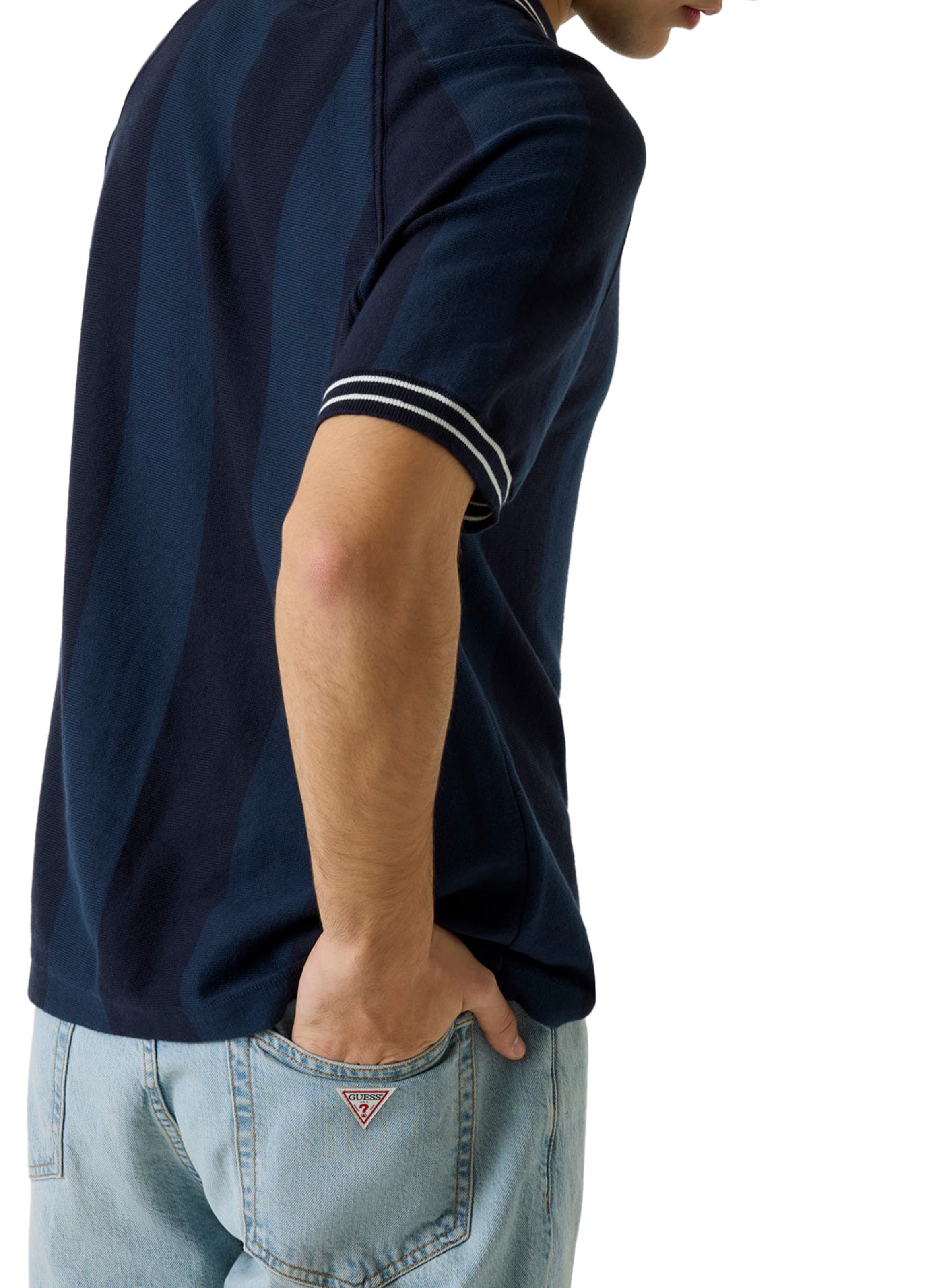 Striped short-sleeved polo in blended cotton GUESS Blue