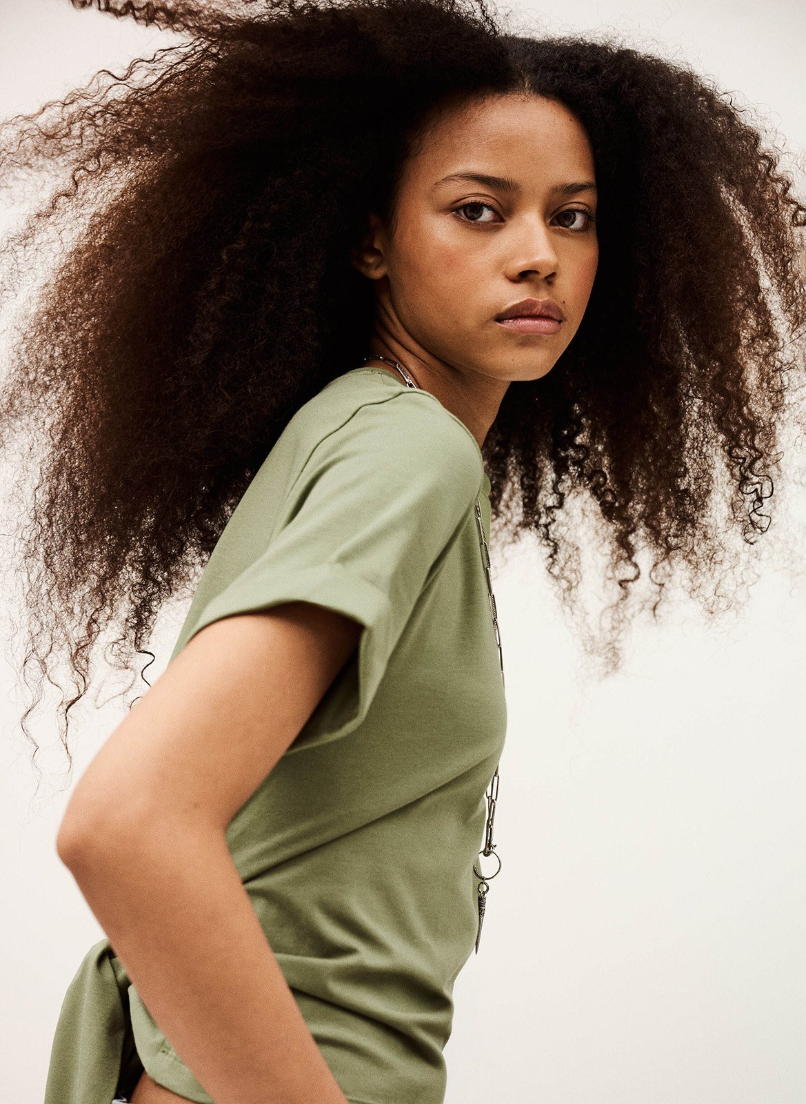 Tee-shirt col rond en coton blanca BA&SH Kaki