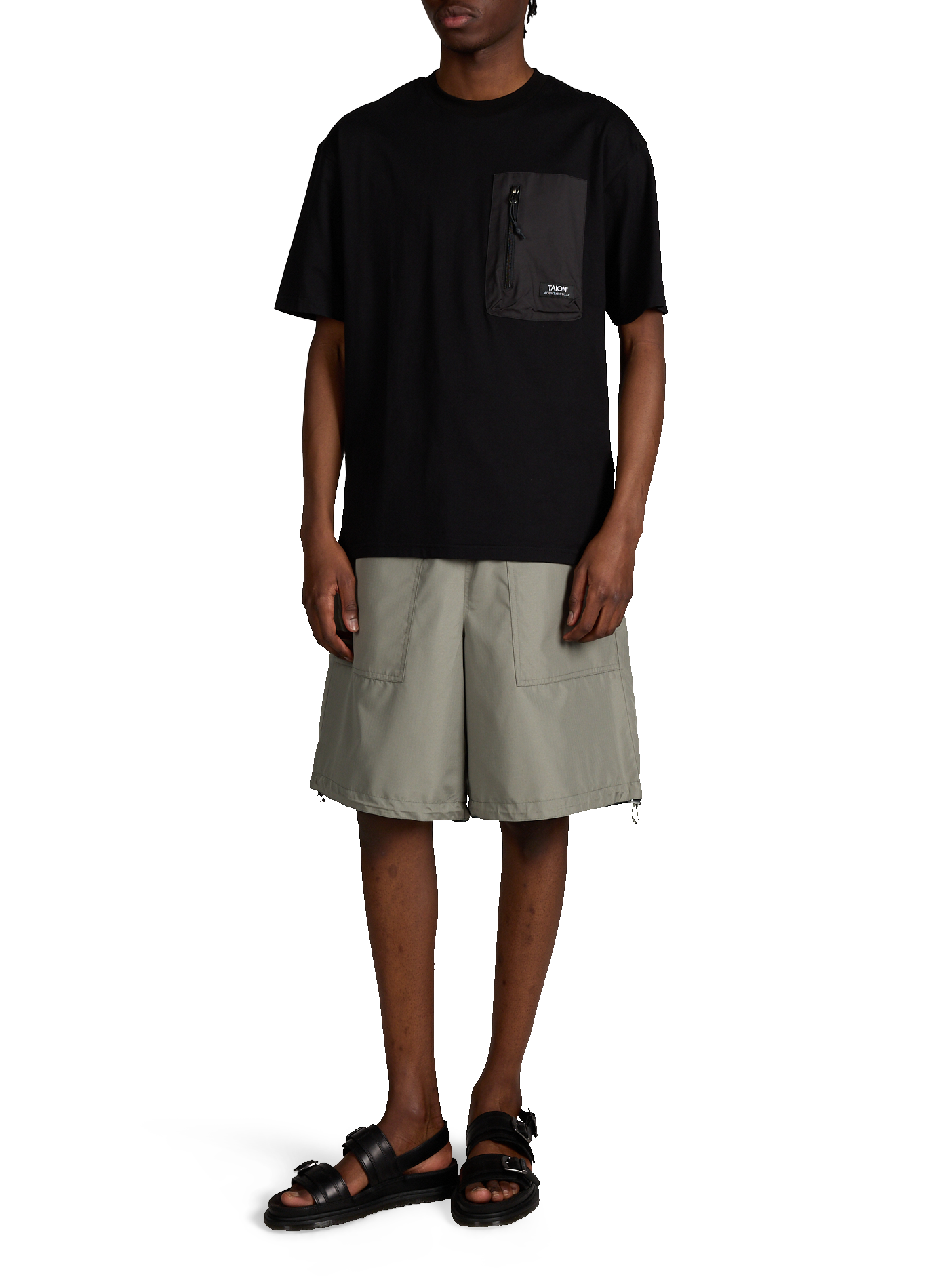 T-shirt poche poitrine zippée en coton TAION Noir
