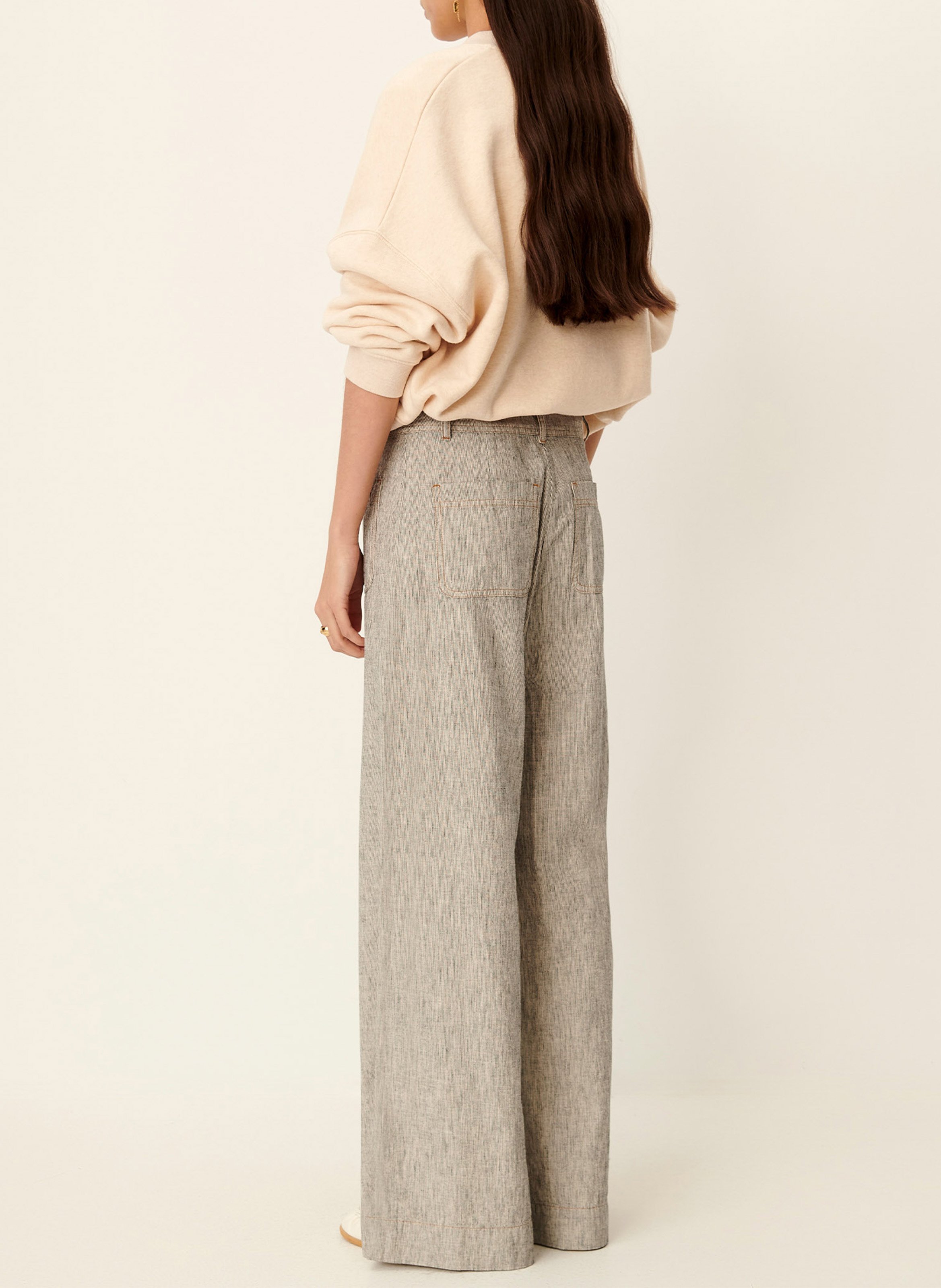 Pantalon large taille haute en lin et coton mélangé manhatti SESSUN Gris