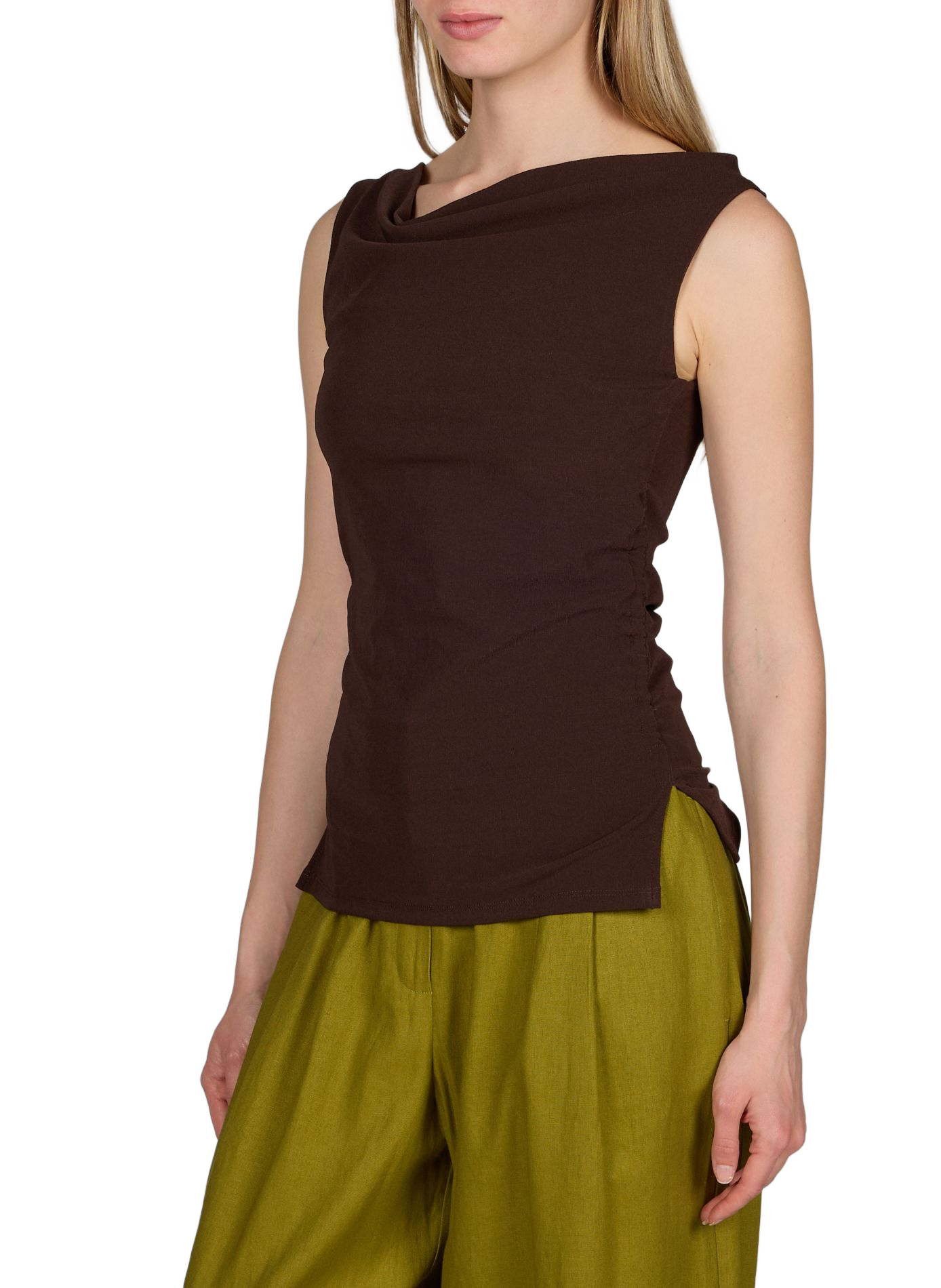 Sleeveless cowl neck top TOPSHOP Brown