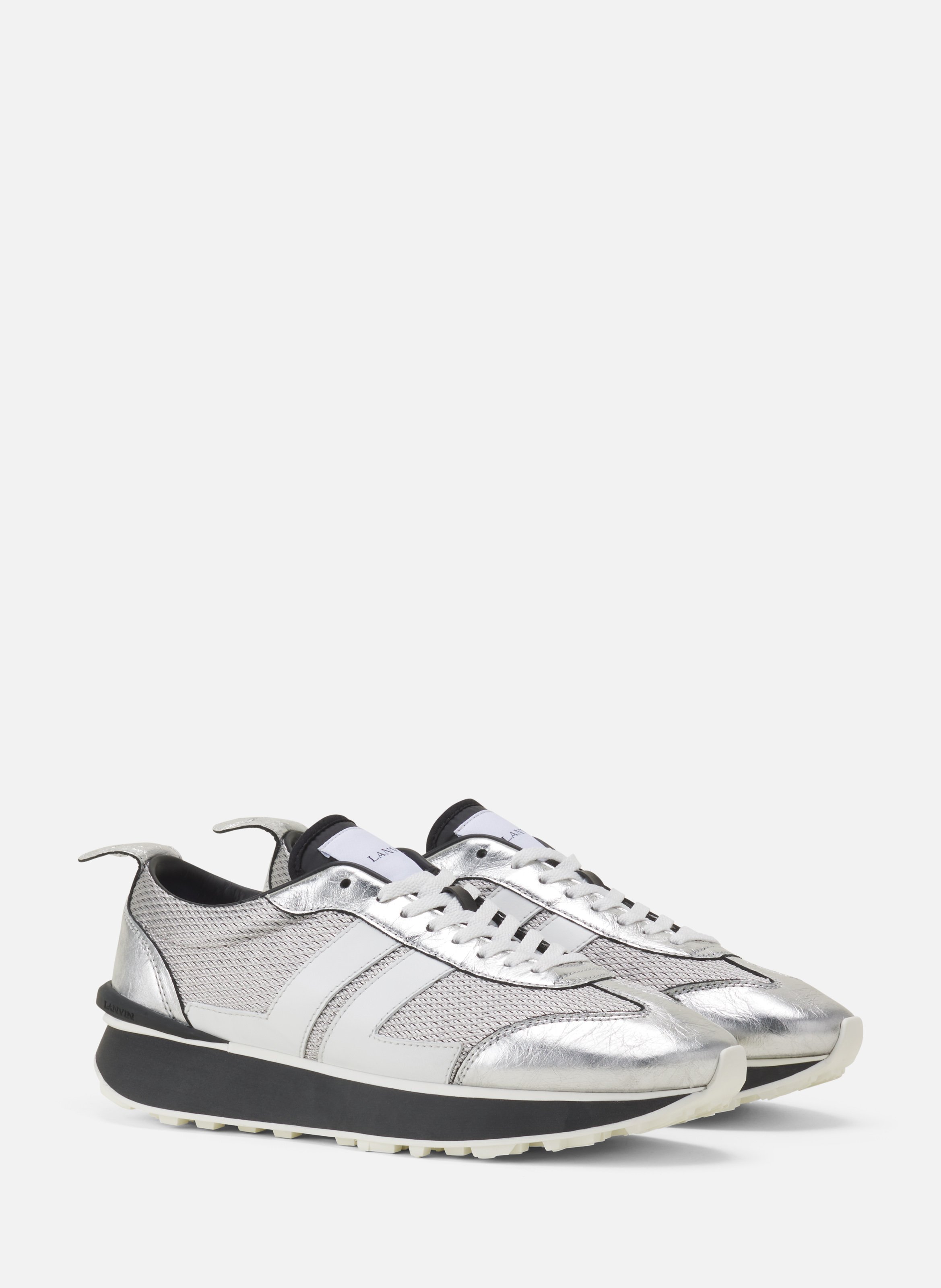 Sneakers bumpr en cuir metallise froisse LANVIN Blanc