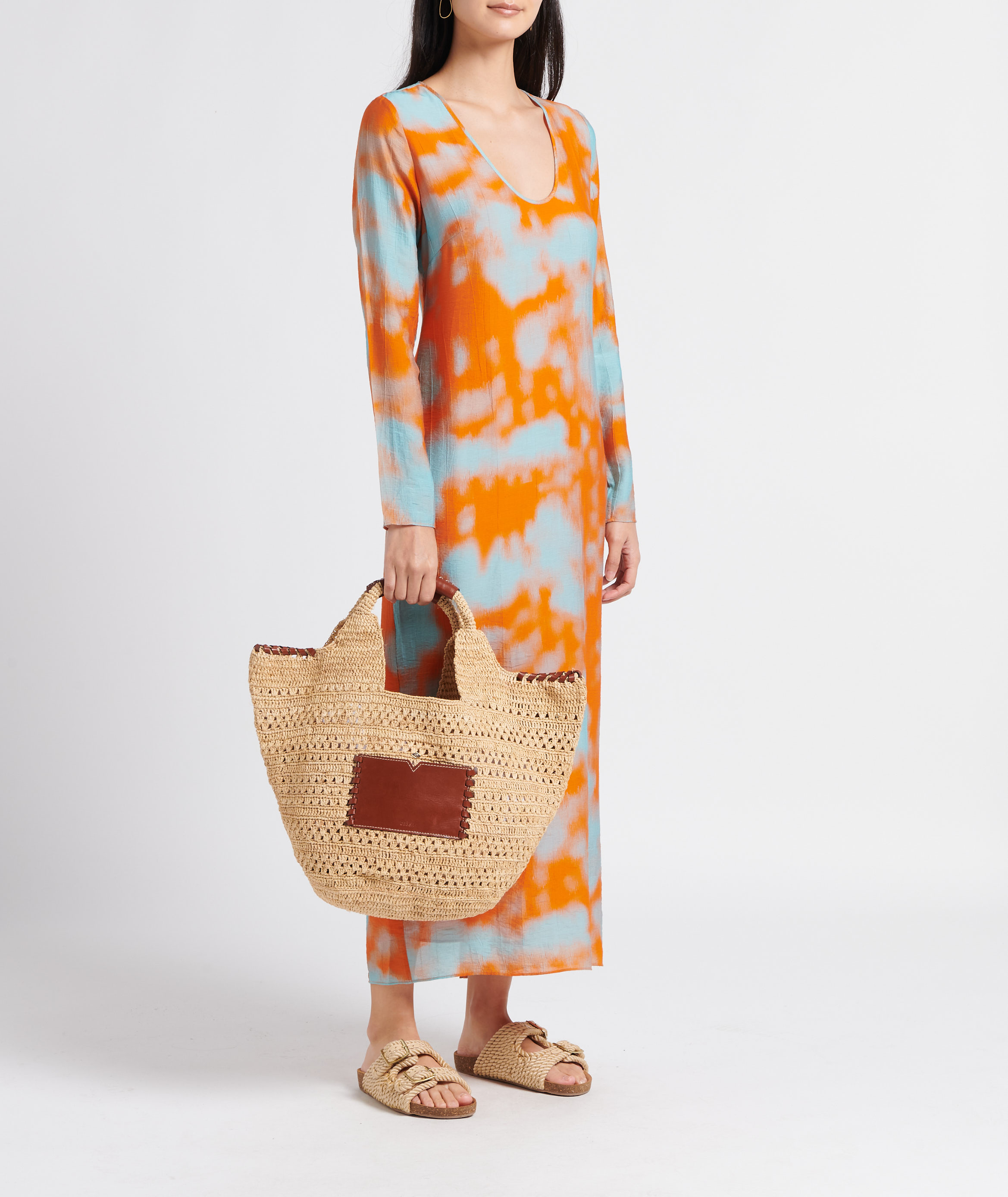 Sac cabas en paille et cuir ara BA&SH Marron