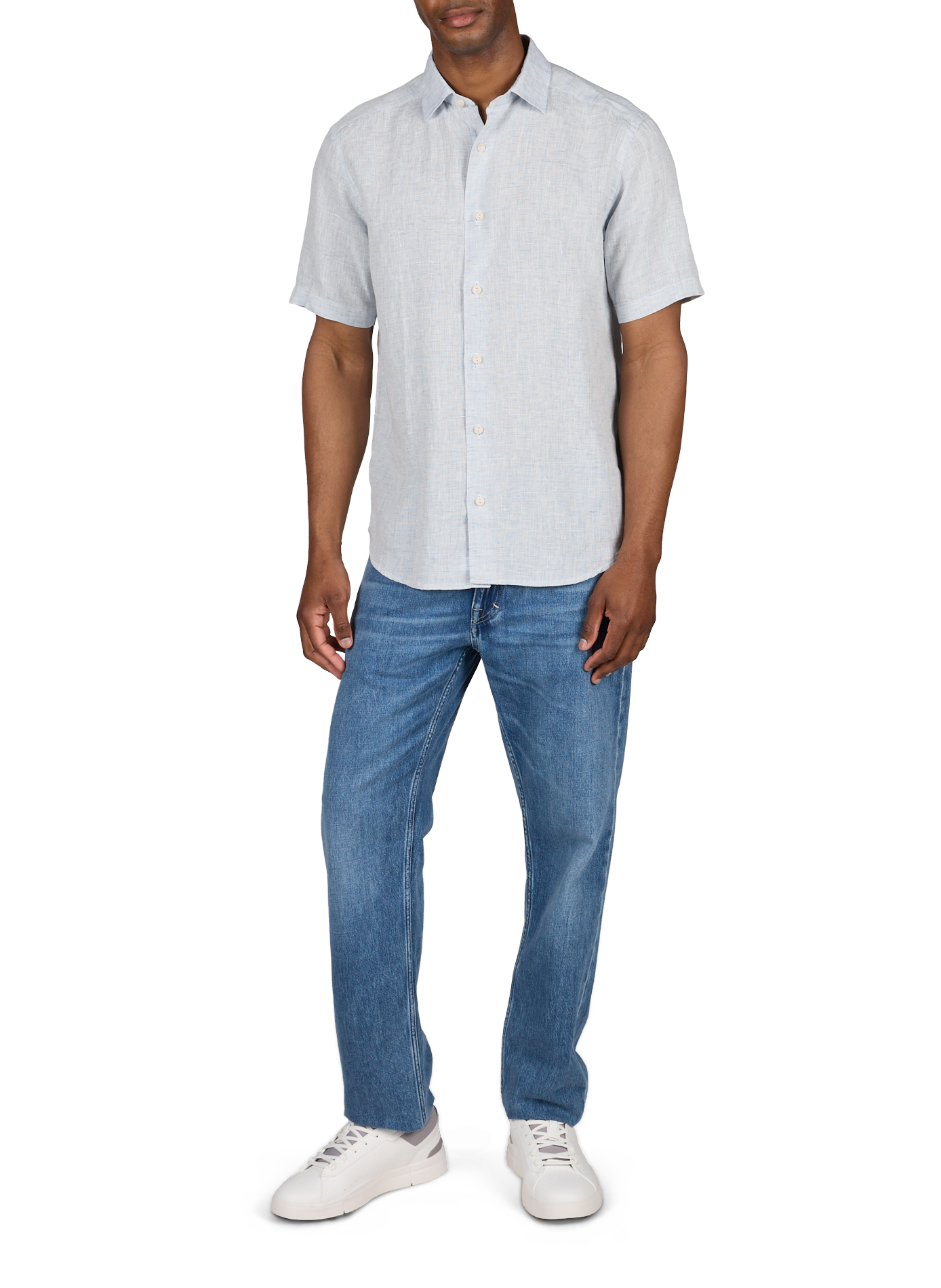 Straight shirt with short sleeves in linen ETON Blue