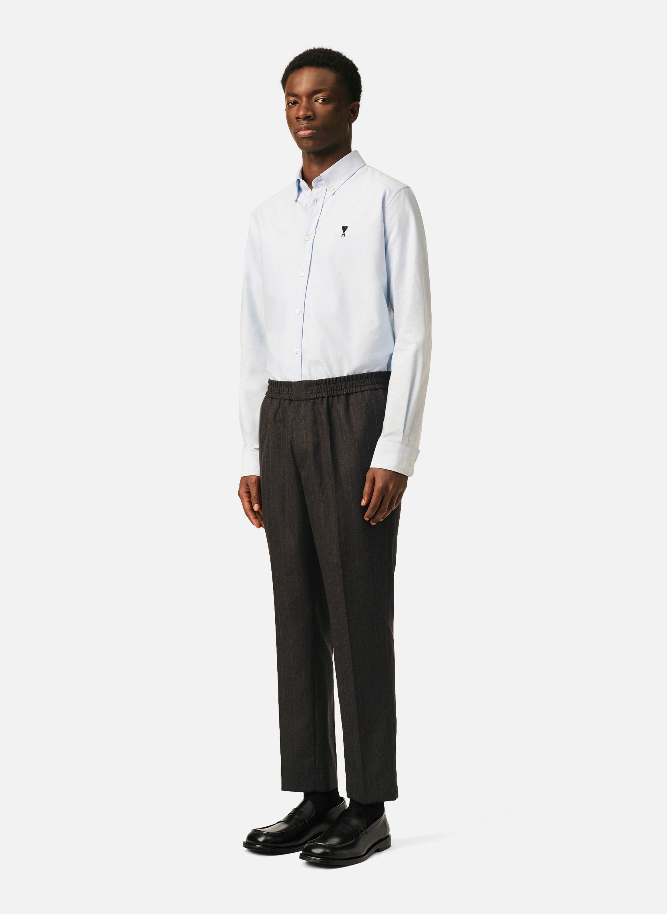 Pantalon rayé en laine taille élastiquée AMI PARIS Gris