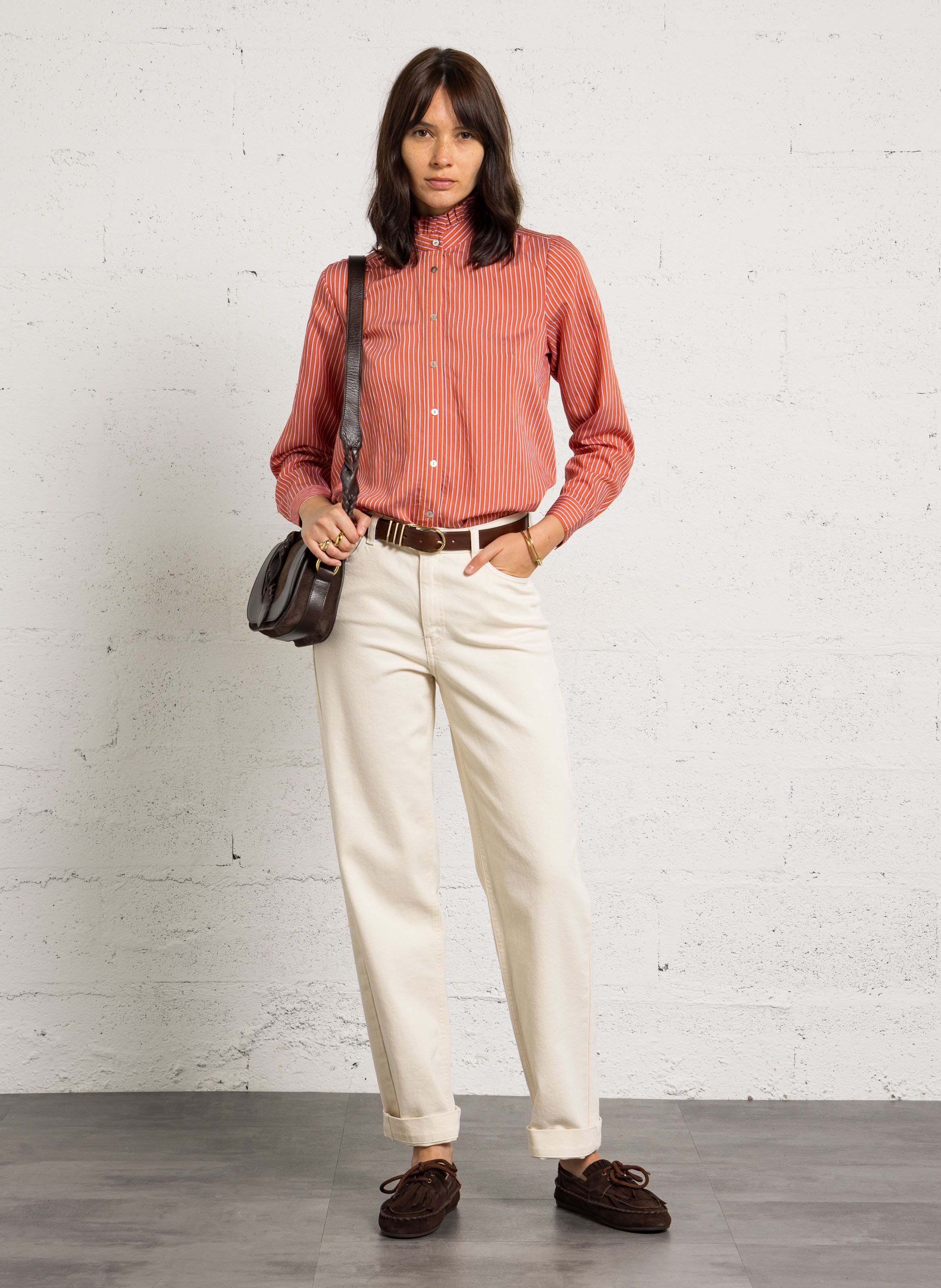 Blouse col victorien à rayures martina MAISON 123 Rouge
