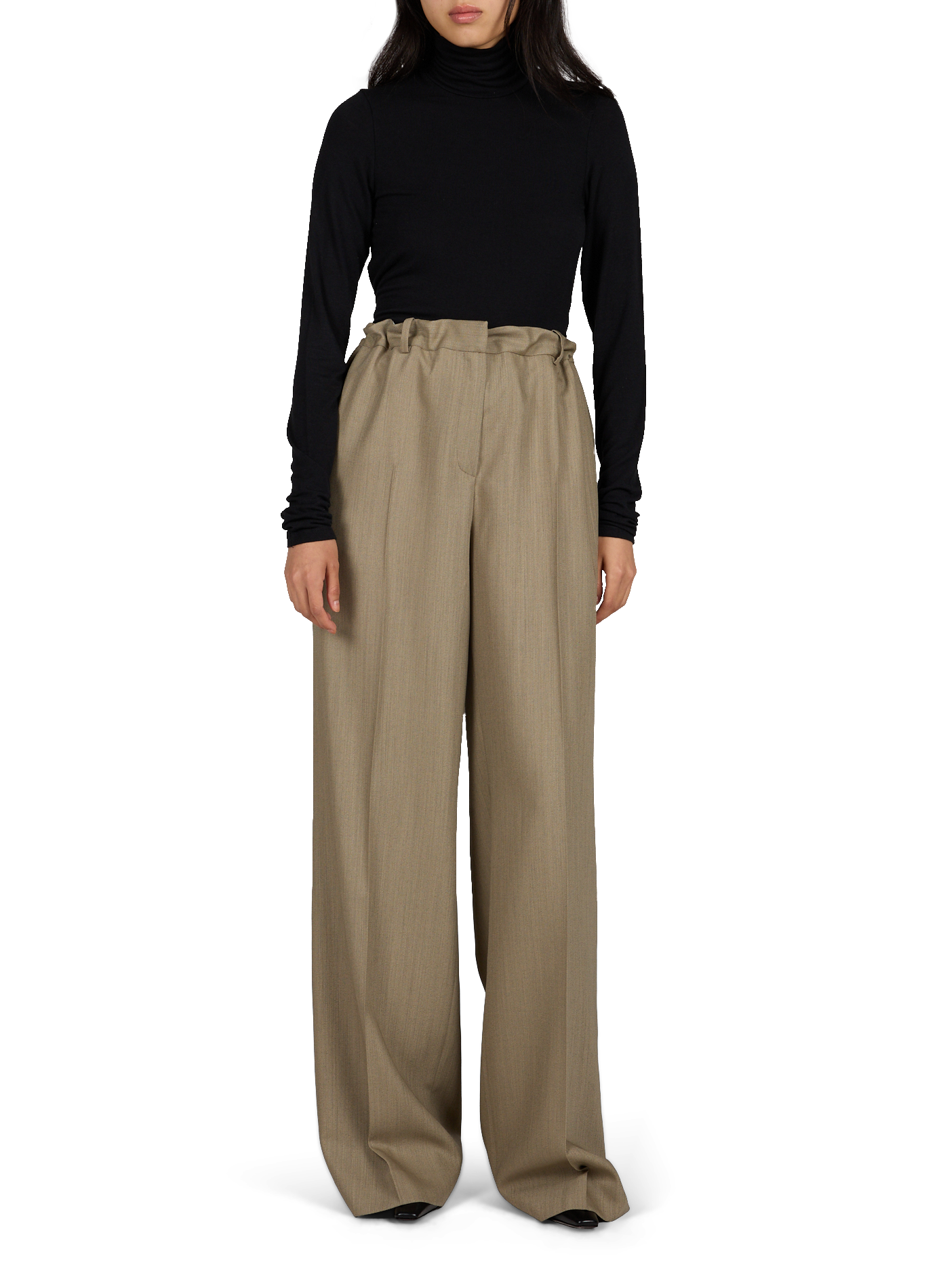 Pantalon droit à plis en laine mélangée CALVIN KLEIN COLLECTION Marron
