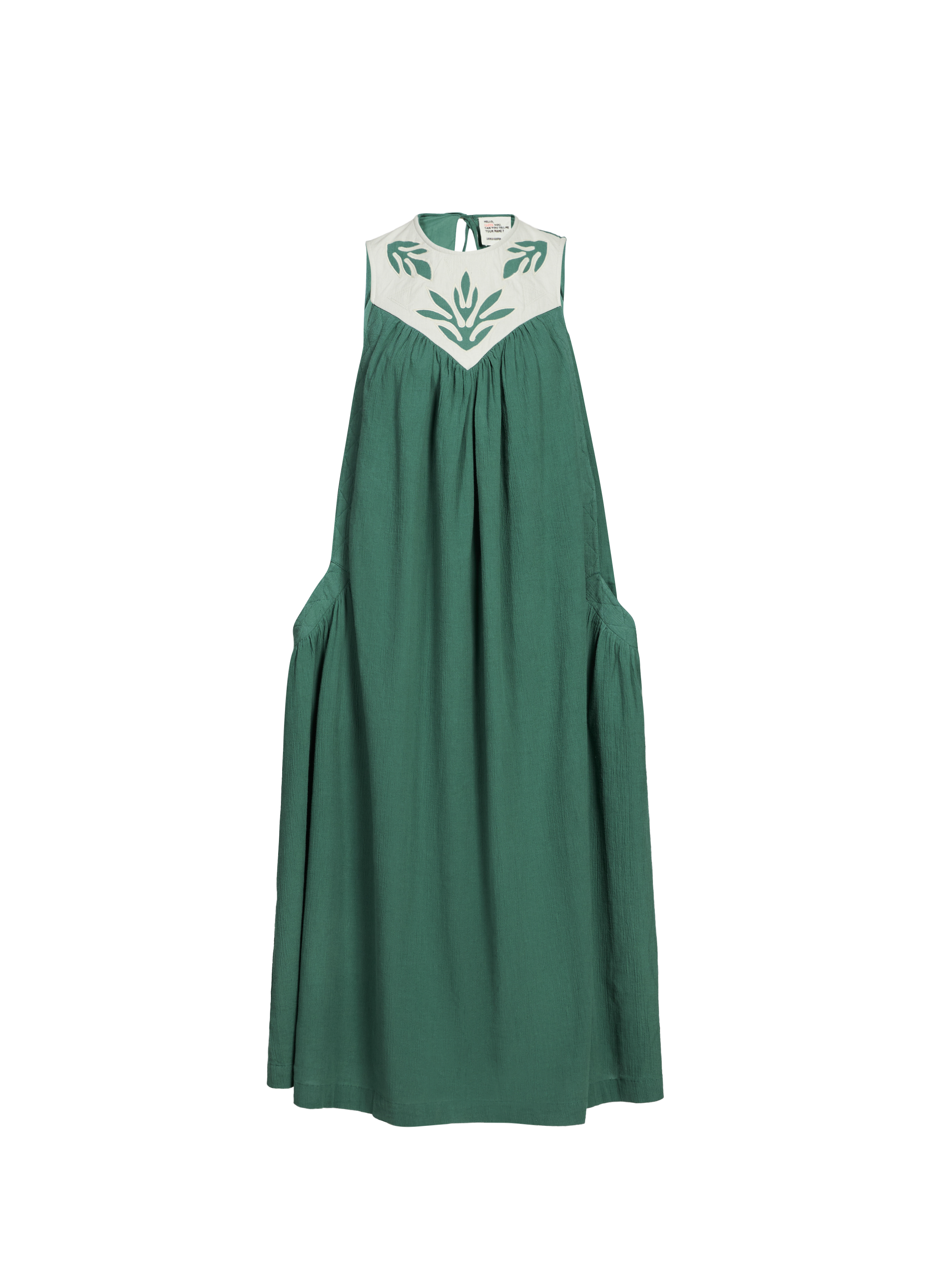 Belted cotton Mini dress with puffed sleeve  LEON & HARPER Green