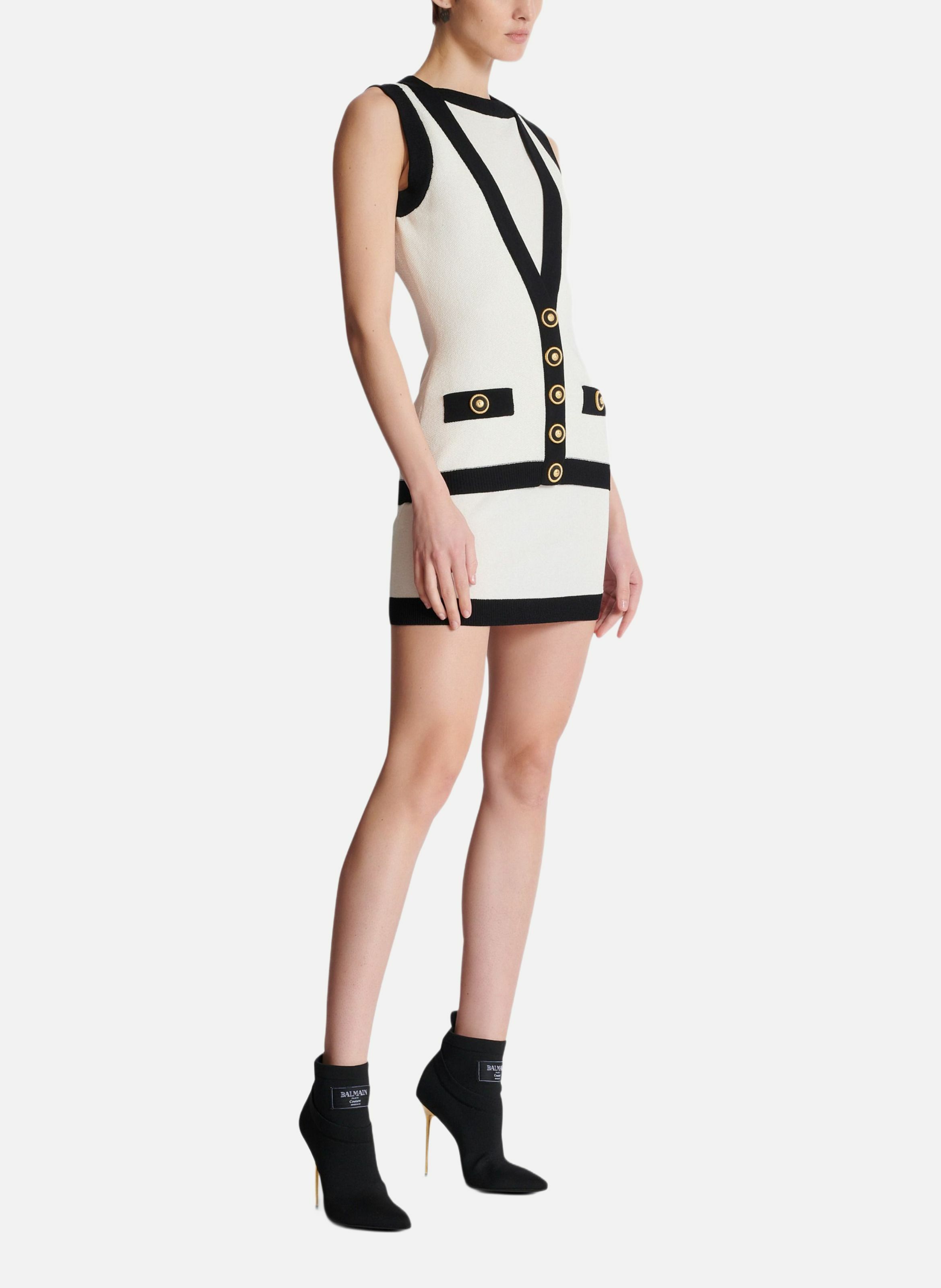 Robe bicolore en maille avec gilet en trompe-l'œil BALMAIN Beige