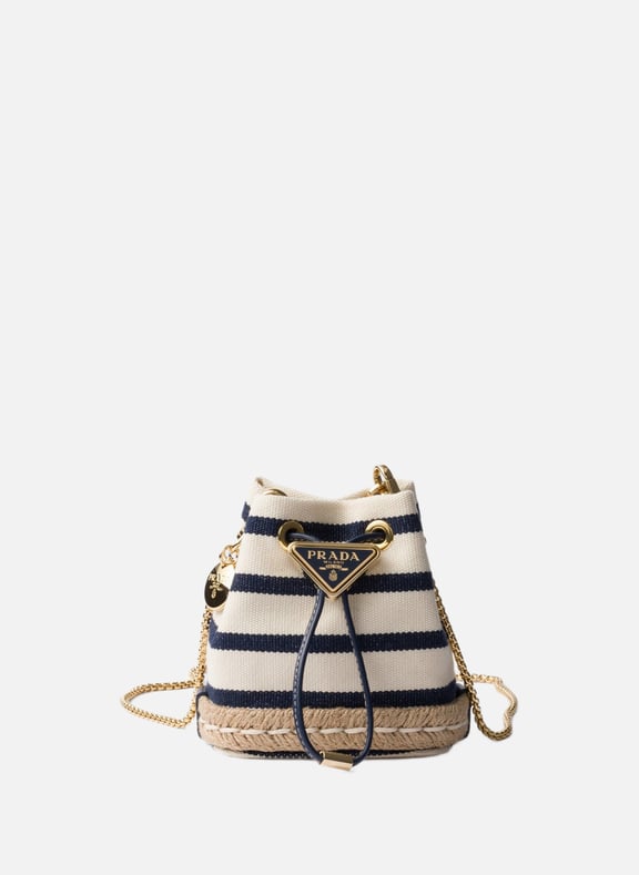 Mini pochette en tissu rayé Beige by PRADA PRADA Mini pochette en tissu rayé Beige
