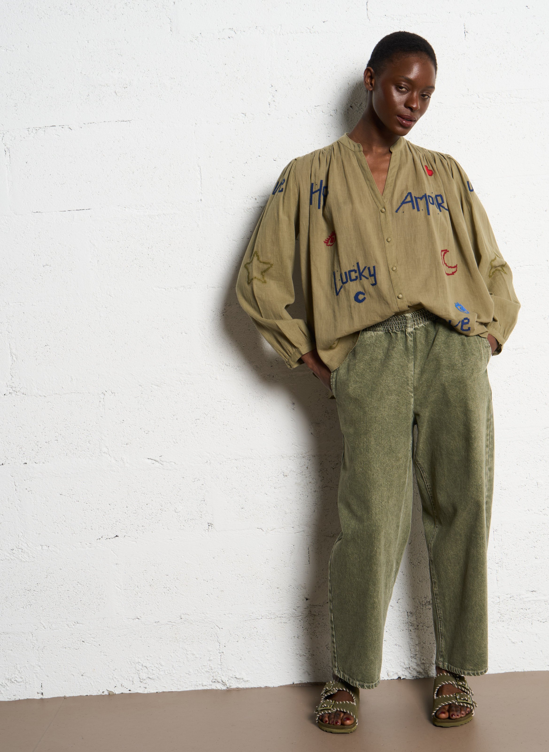 Jean large en coton mélangé uzatown AMERICAN VINTAGE Vert