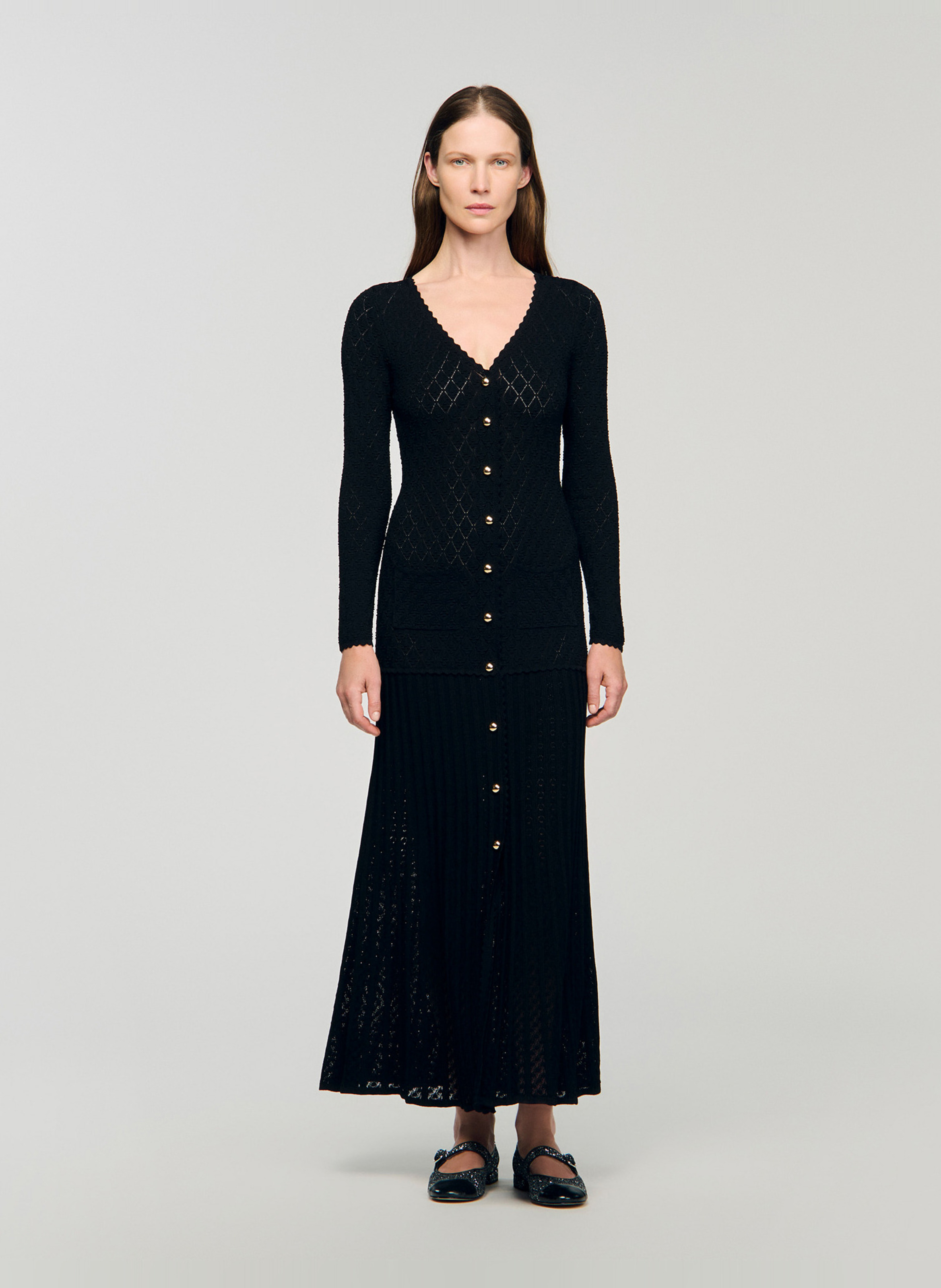Robe longue col v SANDRO Noir