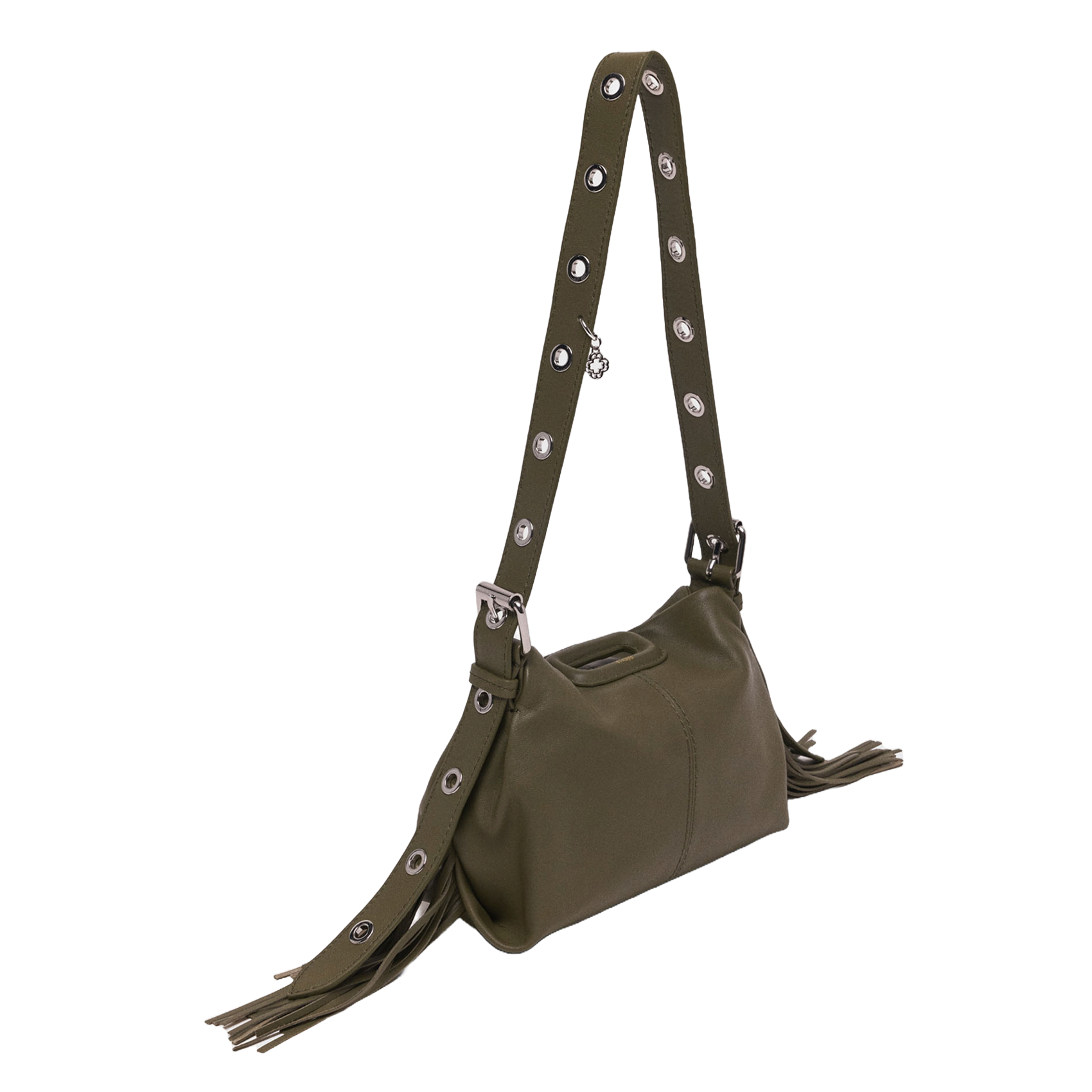 Sac bandoulière en cuir lisse miss m mini MAJE Kaki