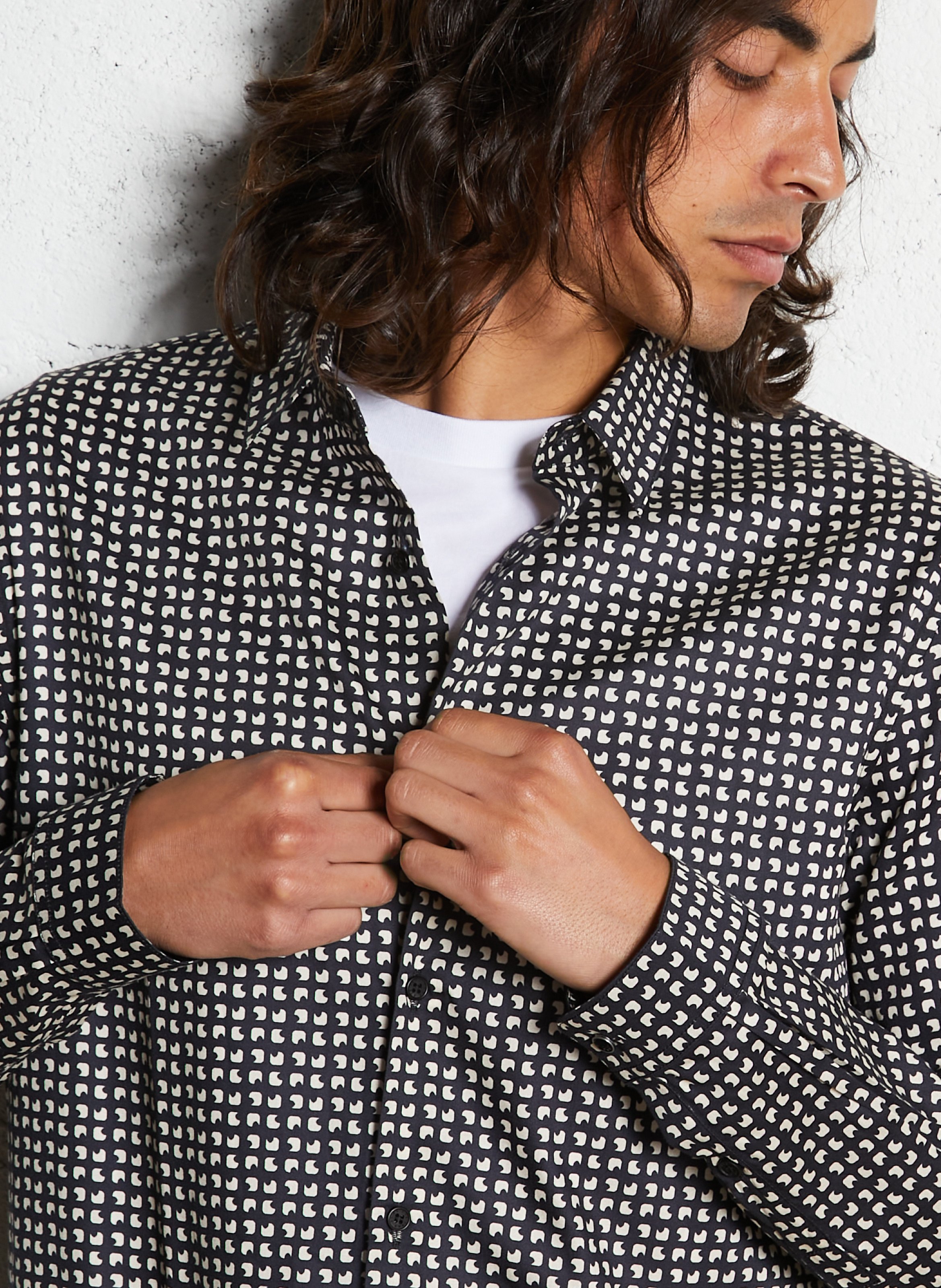 Chemise droite boutonnée à motifs IKKS Bleu