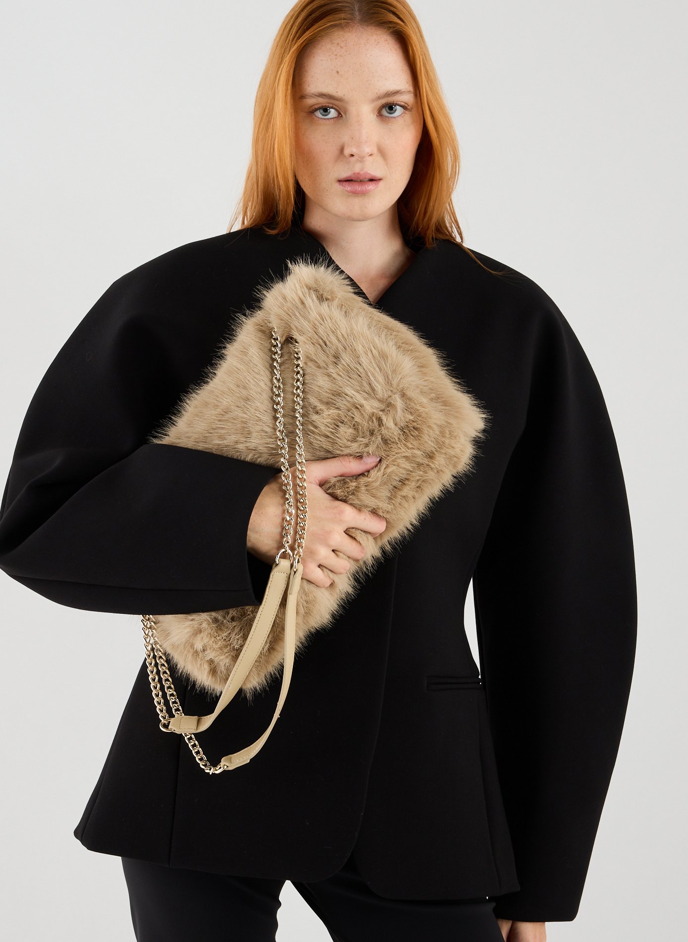 Faux fur shoulder bag AU PRINTEMPS PARIS Beige