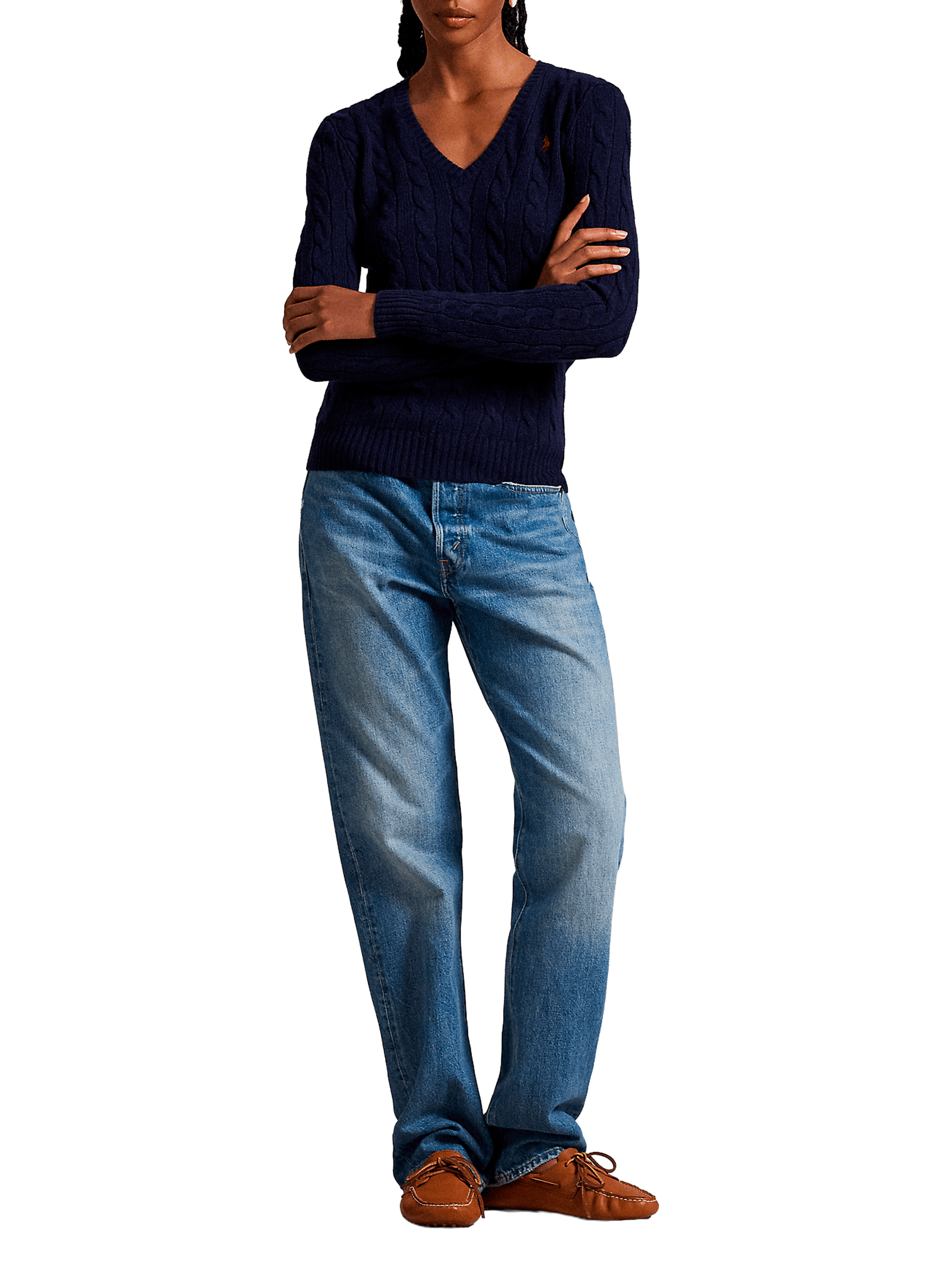 Pull col V en laine et cachemire POLO RALPH LAUREN Bleu