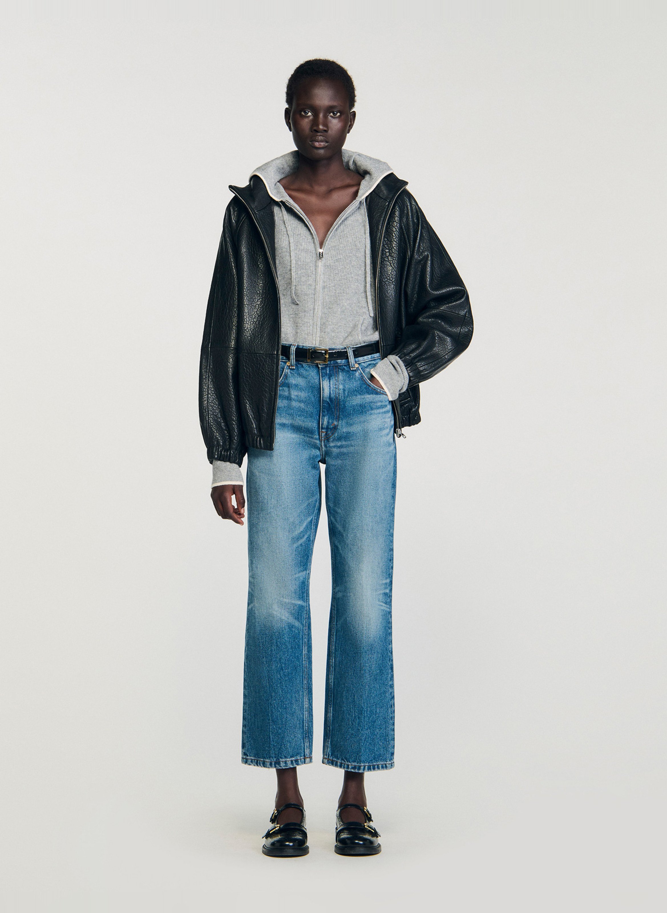 Sweat zippé à capuche SANDRO Gris