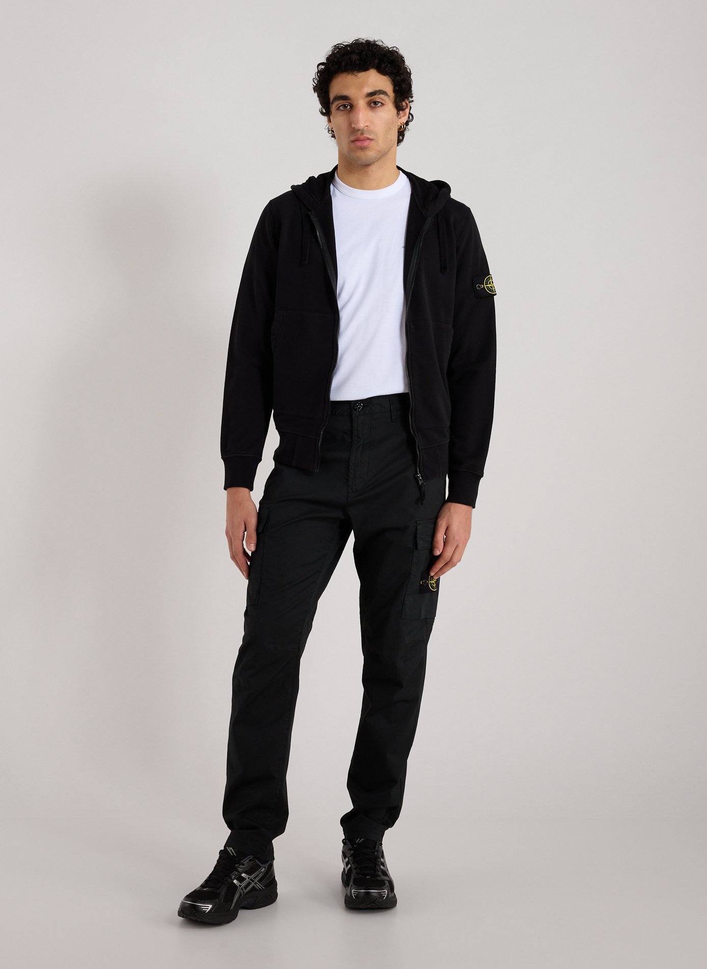 Zip-up hooded cotton sweatshirt STONE ISLAND Black