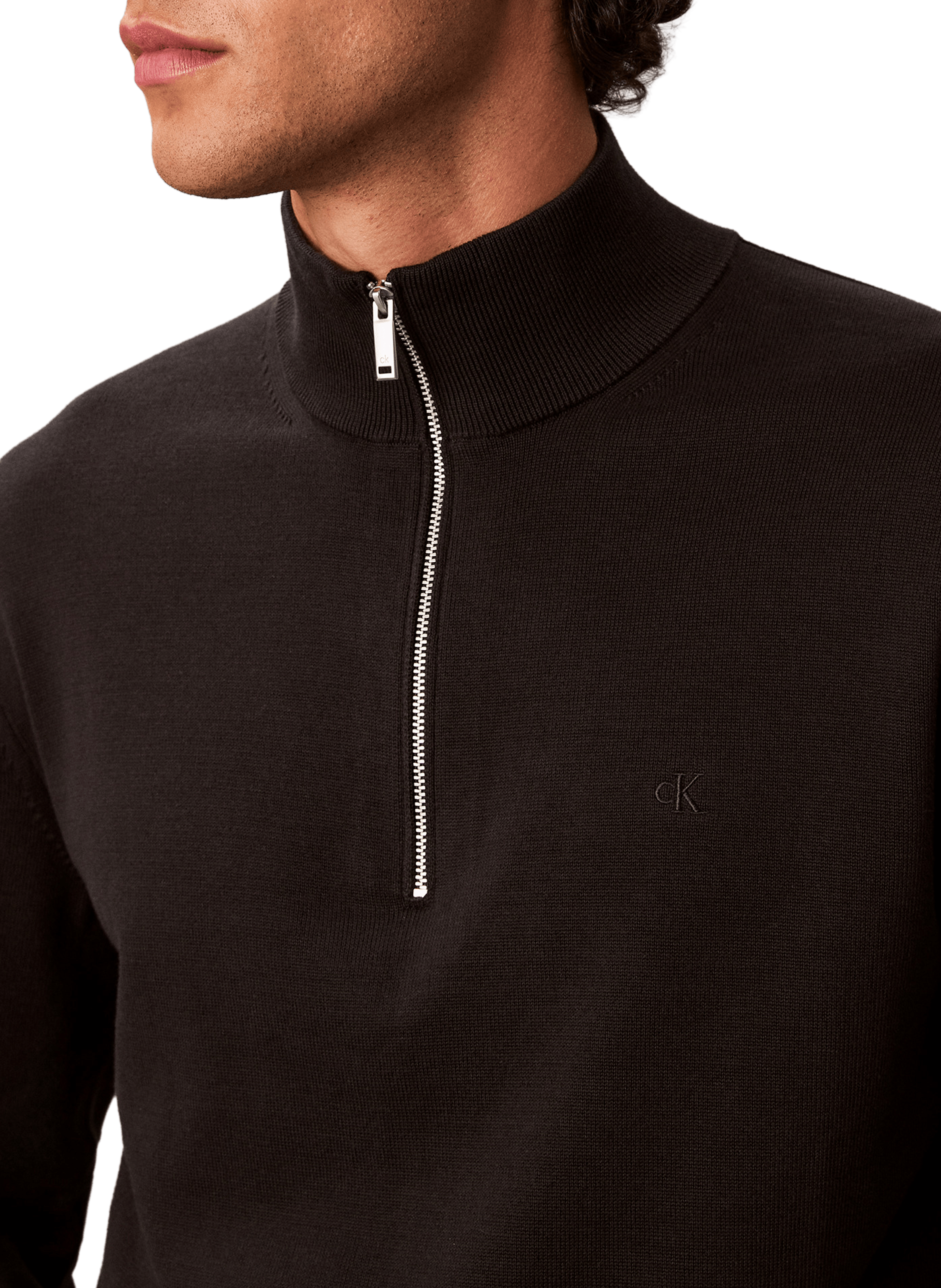 Pull col montant zippé en coton Noir